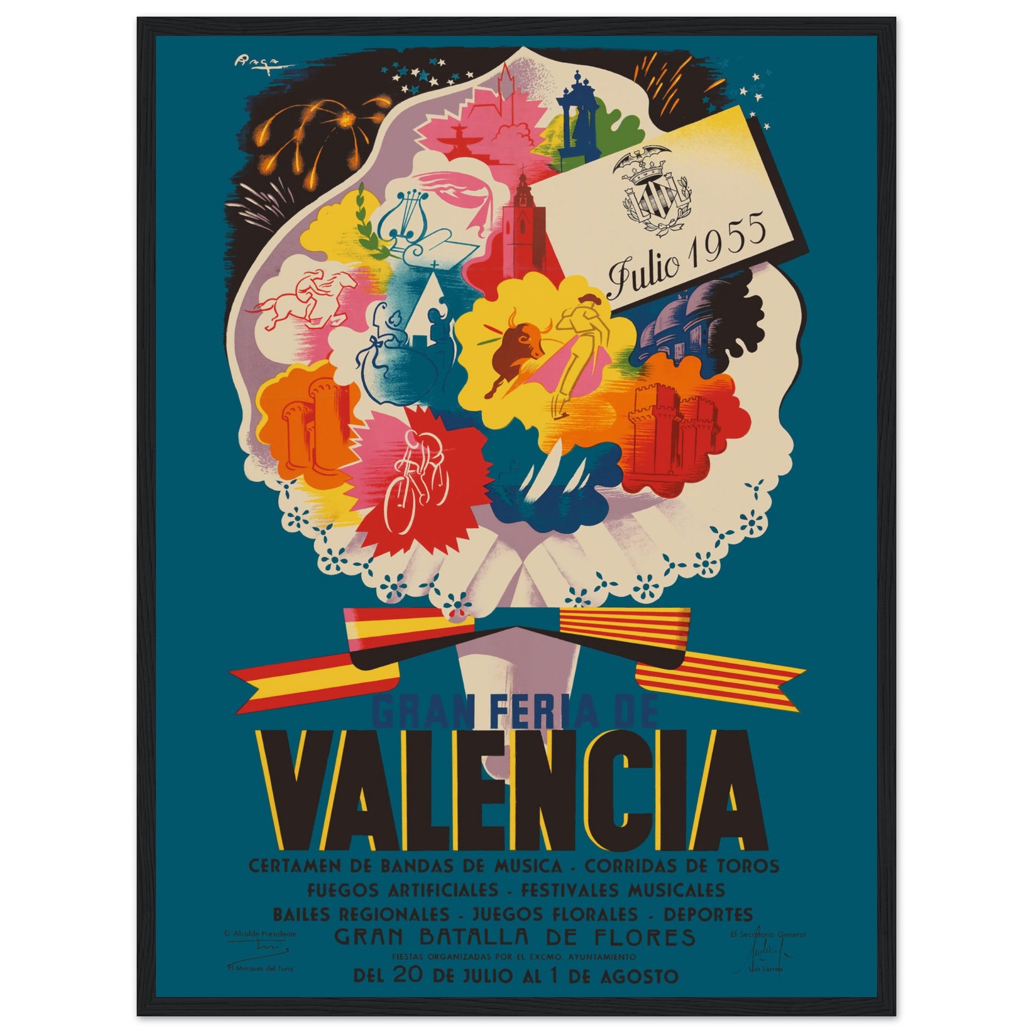 Framed Valencia Spain poster featuring festive Fallas artwork — a colorful tribute to Spanish heritage and celebration.