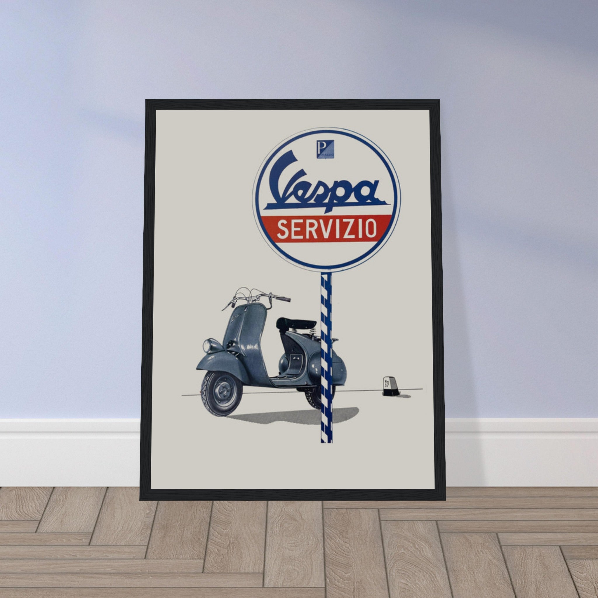 Classic Vespa retro Italian poster showcasing iconic scooter design. Perfect for vintage enthusiasts, scooter lovers, and Italian style decor.