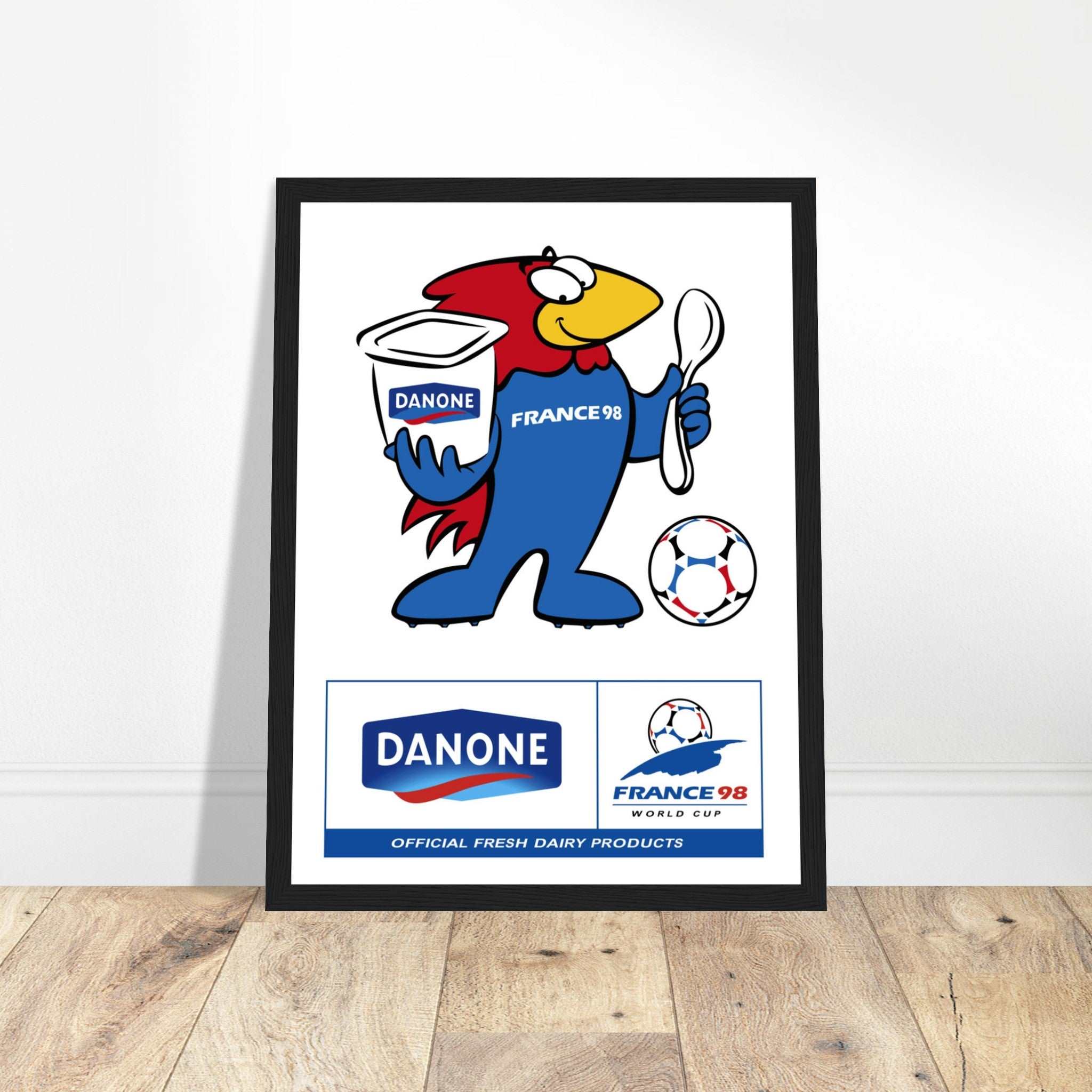 Relive the excitement of the 1998 FIFA World Cup with this Danone vintage France 98 poster. Featuring a retro soccer design, classic football aesthetics, and historic World Cup memorabilia, this poster is a must-have for soccer fans, collectors of vintage sports art, and lovers of international football history. Perfect for home decor, game rooms, and sports bars, this World Cup print captures the energy of one of football’s greatest tournaments. Order now and own a piece of soccer history!