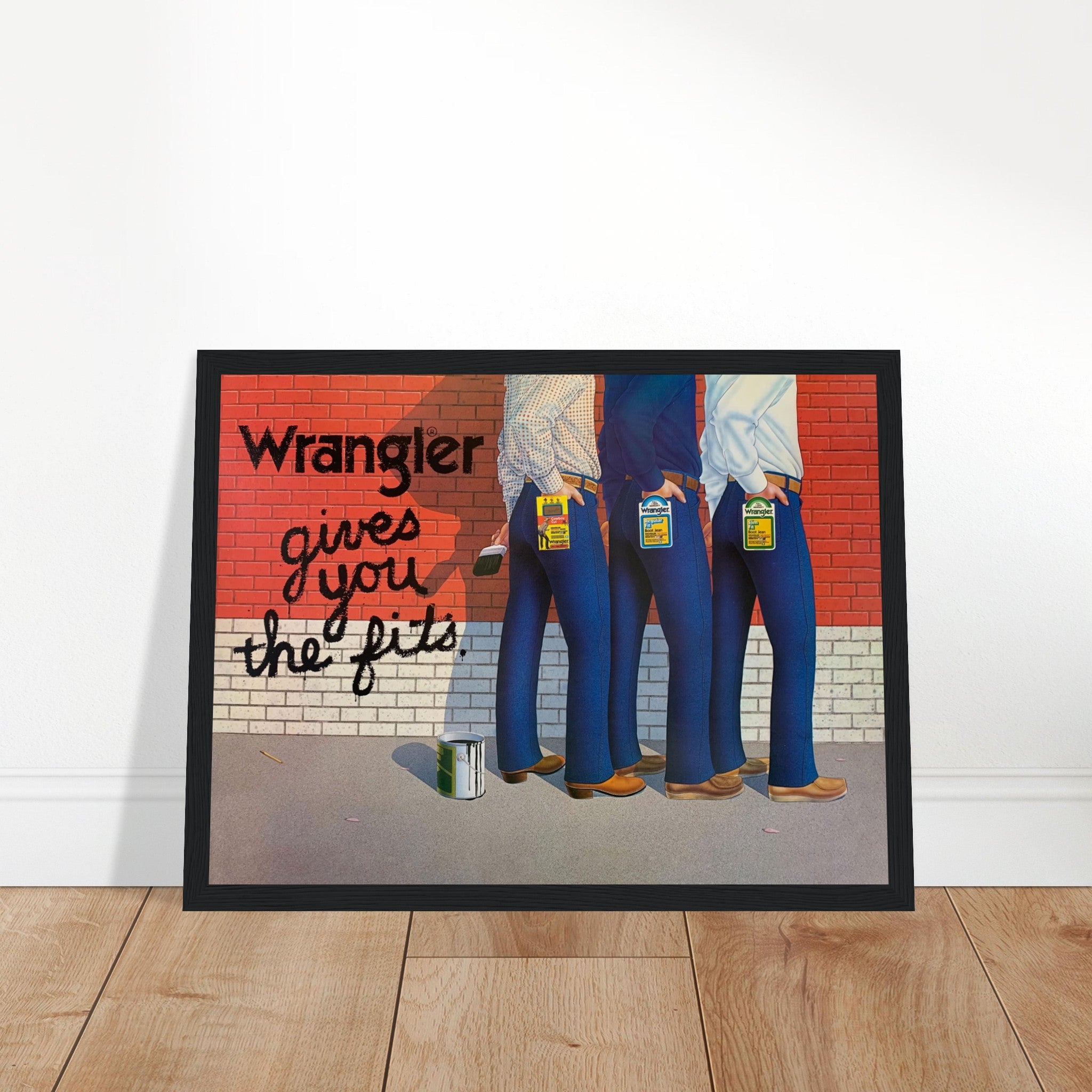 Celebrate iconic American denim with this Wrangler jeans vintage poster, featuring a classic advertisement design that embodies timeless western fashion. Perfect for retro collectors, fashion enthusiasts, and denim lovers, this stylish Wrangler poster brings a touch of American heritage into your home or office decor. Ideal for fans of vintage advertising, Western apparel, and 90s fashion.