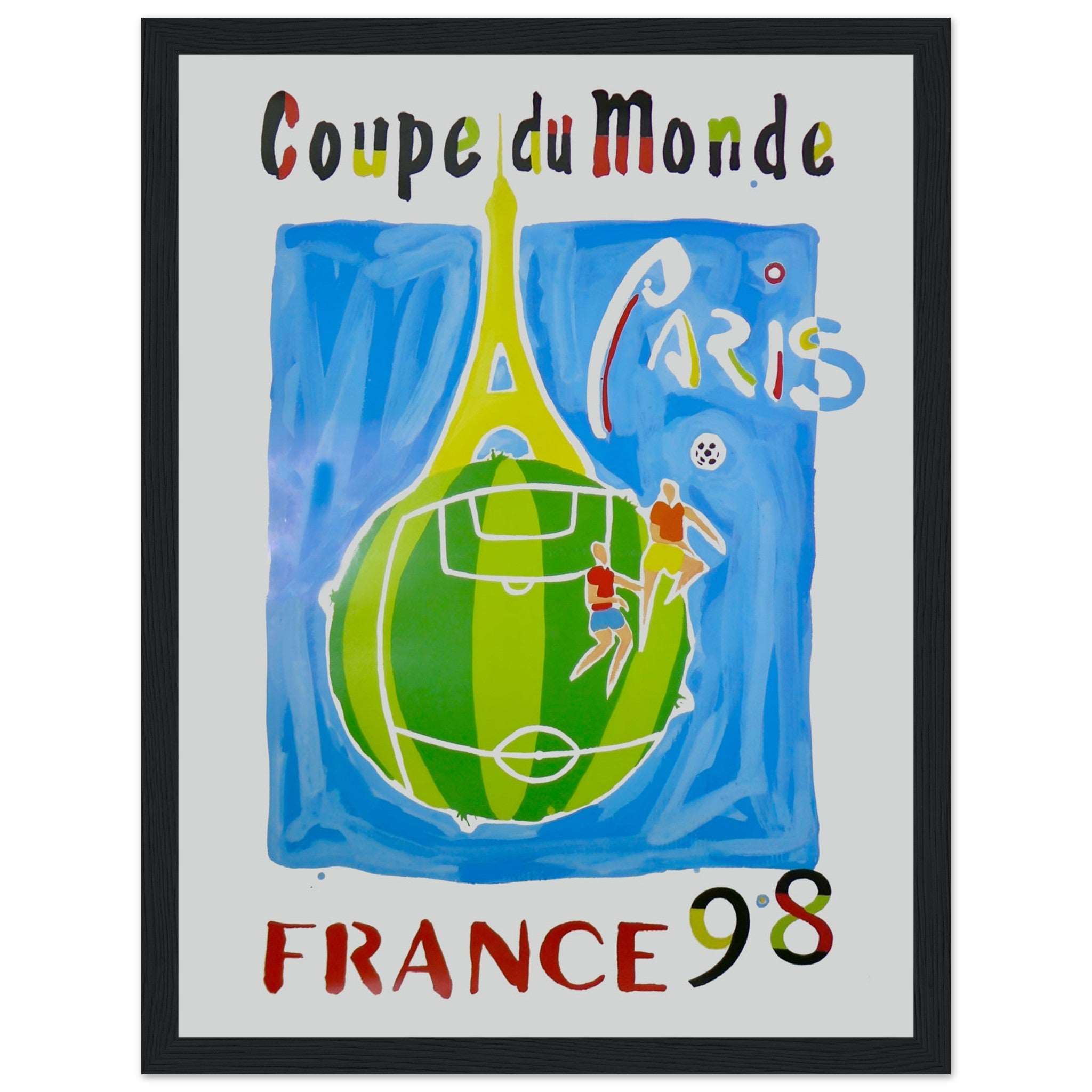 Celebrate the iconic victory with this France World Cup 1998 poster. Featuring vintage soccer art, it's perfect for football fans. Shop now and relive the moment!