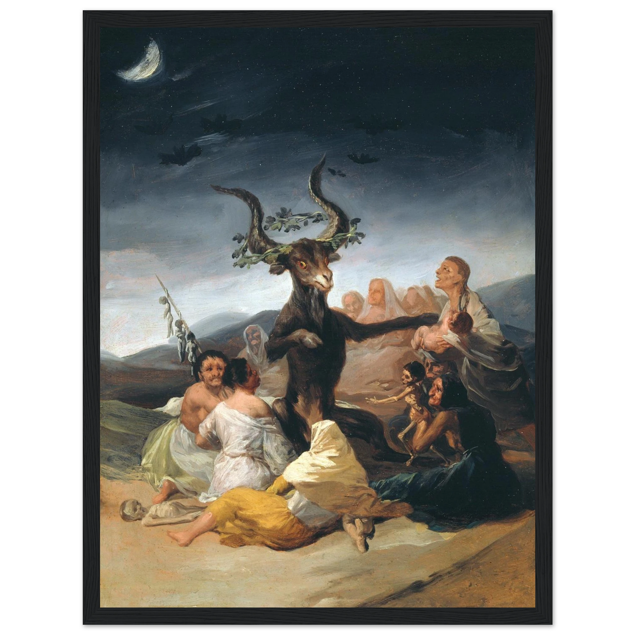 This high-quality reproduction of Witches’ Sabbath by Francisco Goya captures one of the most haunting and iconic images of 18th-century Spanish art. Originally painted as part of Goya’s Black Paintings series, this piece portrays a chilling gathering of witches led by a goat-headed figure, representing superstition, fear, and psychological unrest. Printed on archival-grade paper, this poster print preserves the dark tones and stark emotional contrasts of the original. Ideal wall art for gothic interiors, c