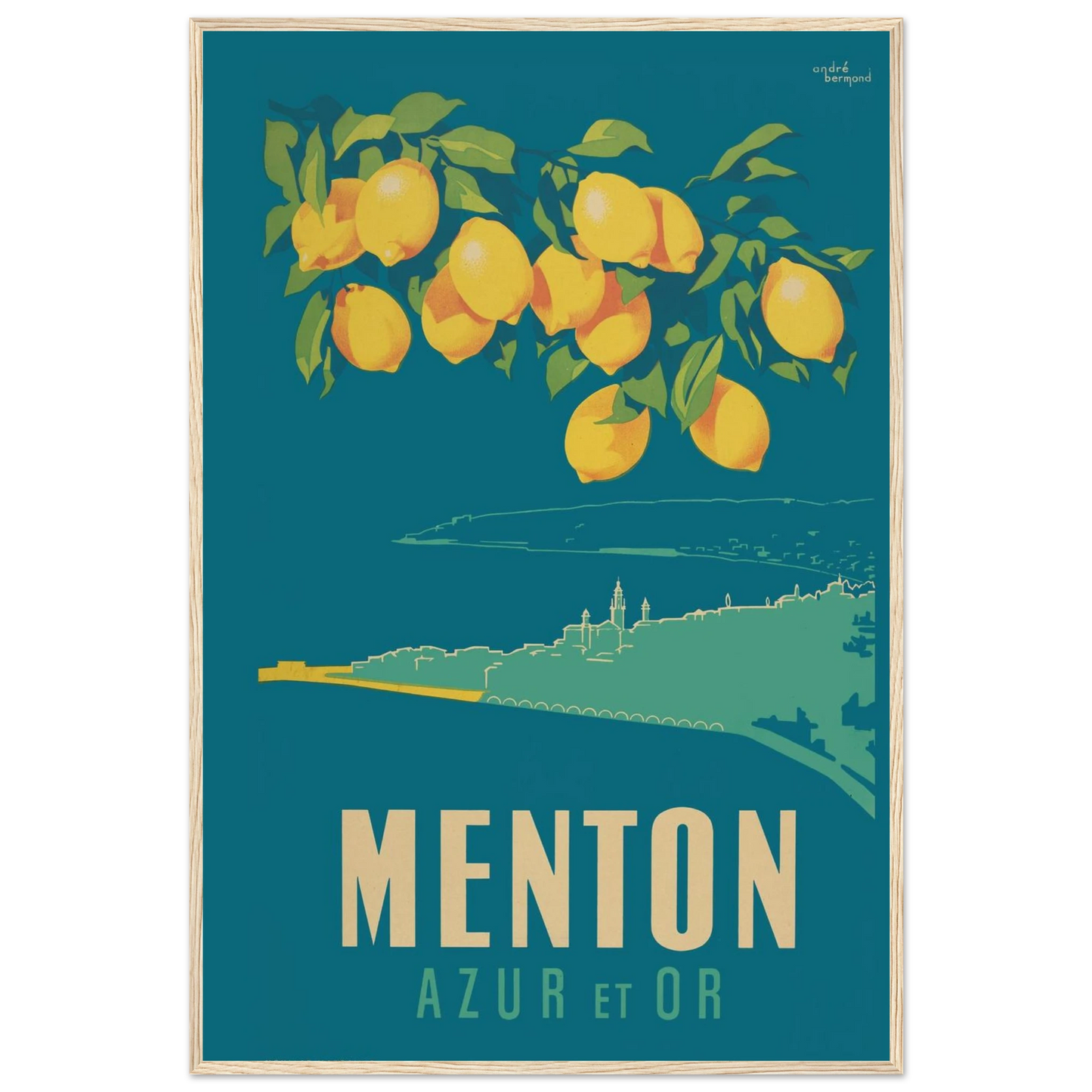 French Riviera wall decor print inspired by Menton’s Azur et Or poster, perfect for Mediterranean homes and vintage art lovers.