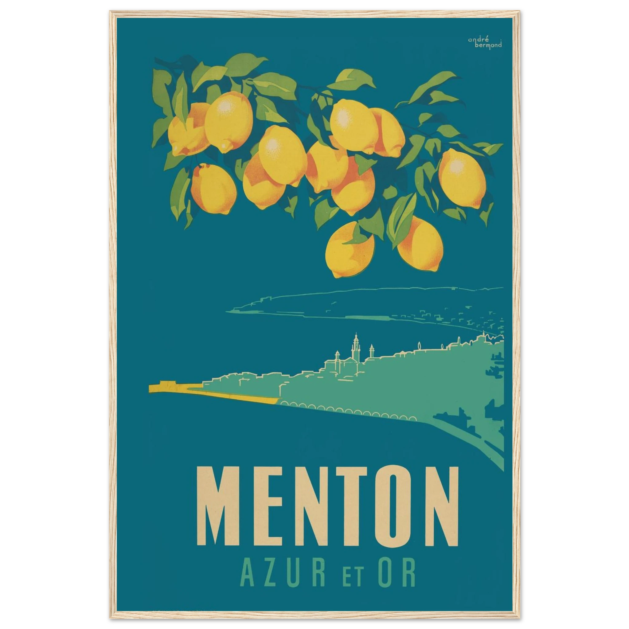 French Riviera wall decor print inspired by Menton’s Azur et Or poster, perfect for Mediterranean homes and vintage art lovers.