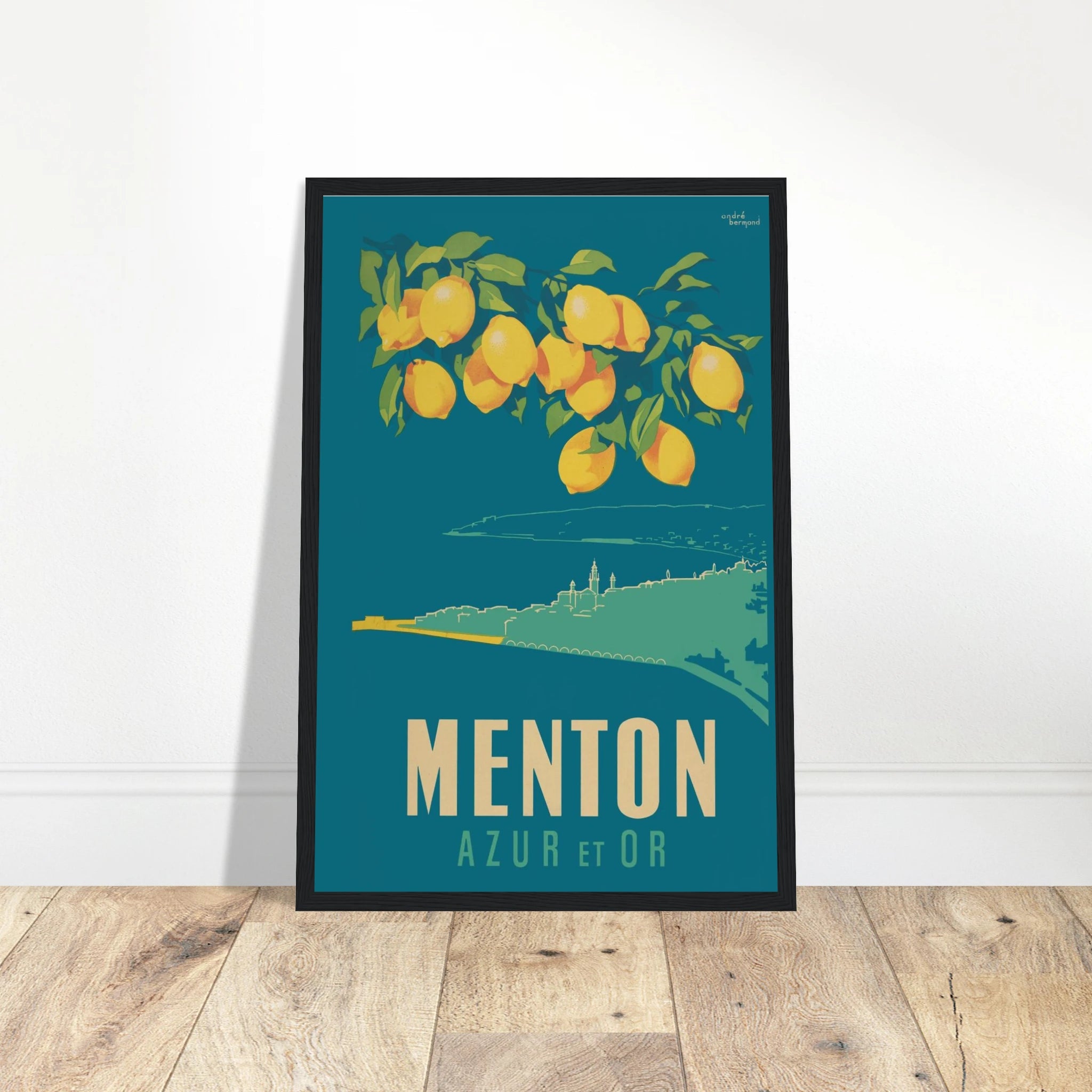 Step into the golden age of French travel with this elegant Menton “Azur et Or” retro poster, a stunning tribute to the Côte d’Azur’s sun-drenched coast. Designed in classic Art Deco style, this vintage-inspired print captures the glamour and charm of Menton, the “Pearl of France,” nestled near the Italian border. Featuring bold typography, radiant Mediterranean hues, and lush palm trees, it's ideal for lovers of vintage French posters, Riviera travel art, and Mediterranean decor. Whether you're decorating 