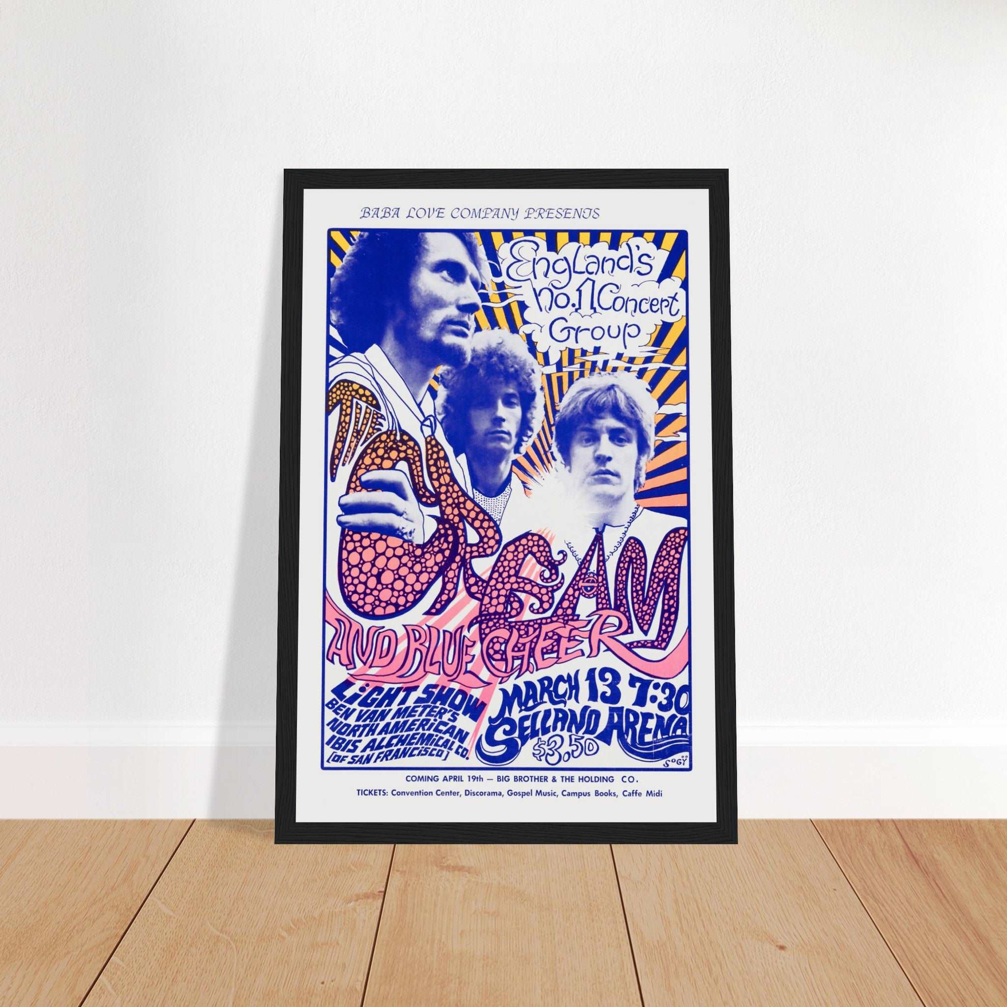 Iconic Cream concert poster, celebrating the legendary band's live performance. Perfect for collectors, rock fans & vintage music memorabilia. Shop now