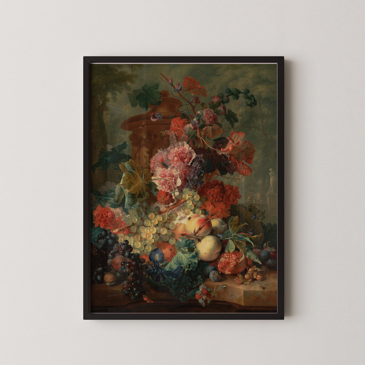 Fruit Piece (82.PB.71) by Jan van Huysum, art print in a black frame
