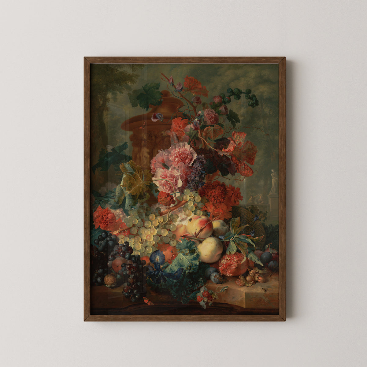 Fruit Piece (82.PB.71) by Jan van Huysum, art print in a dark wood frame