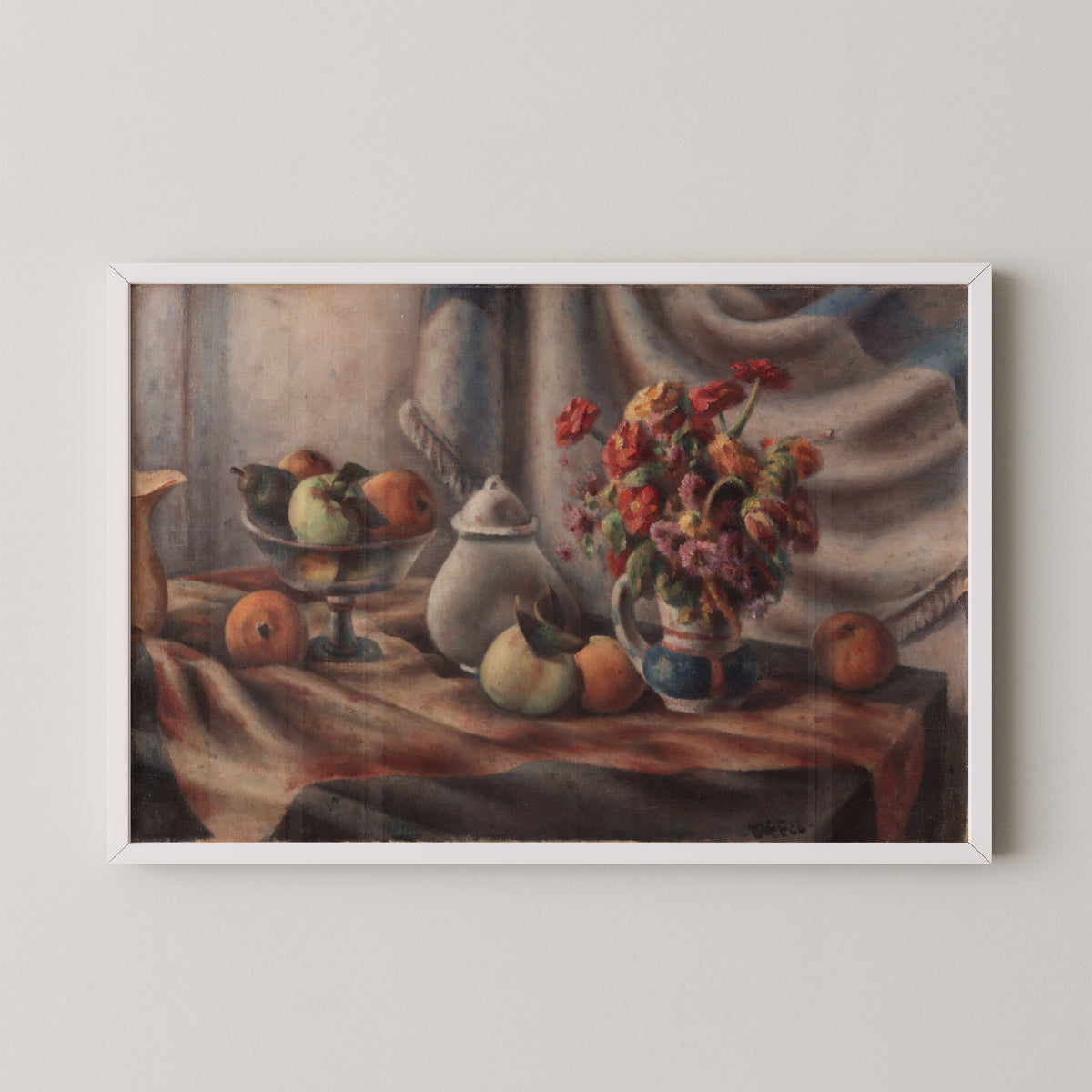 Fruits and Flowers by Henry Lee McFee, art print in a white frame