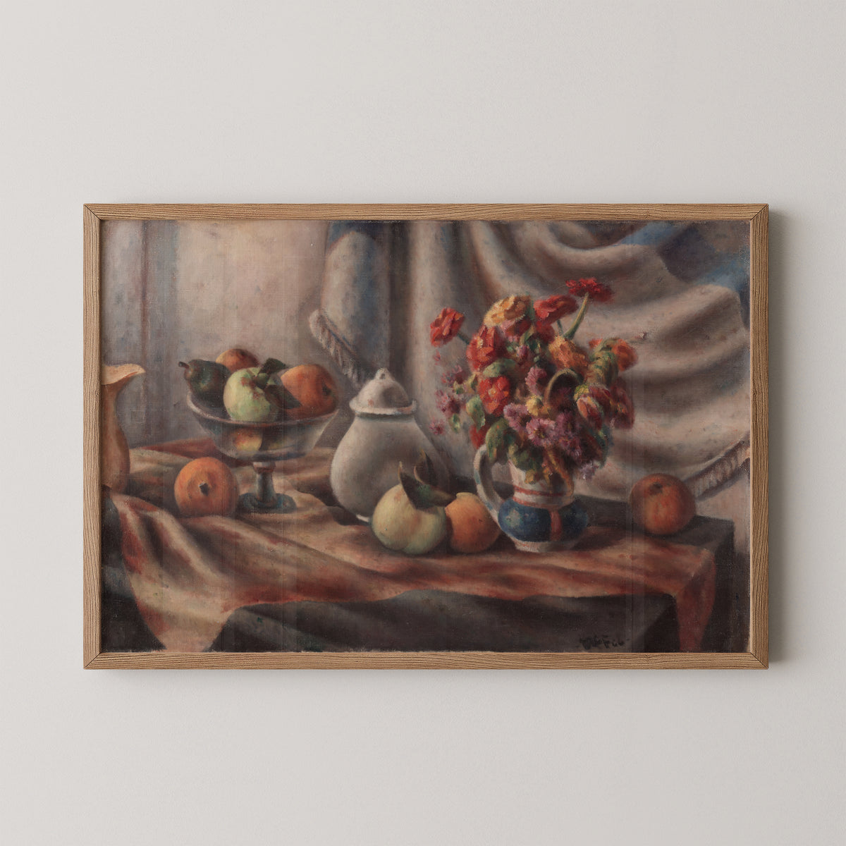 Fruits and Flowers by Henry Lee McFee, art print in a natural wood frame