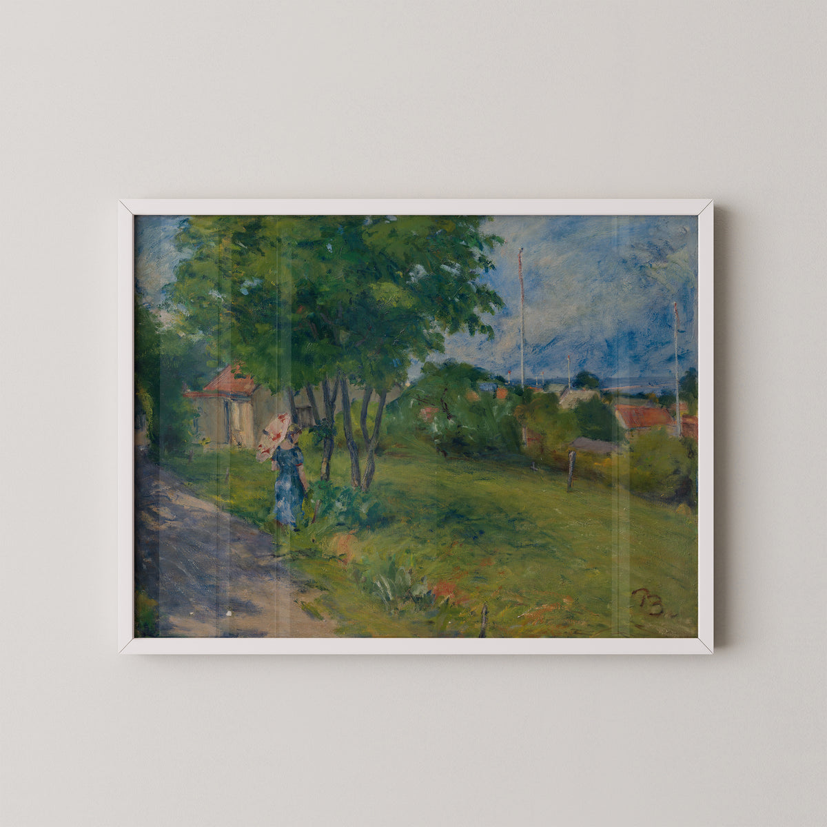 White-framed The Lighthouse Path, Gilleleje art print by Danish artist Peter Rostrup Bøyesen