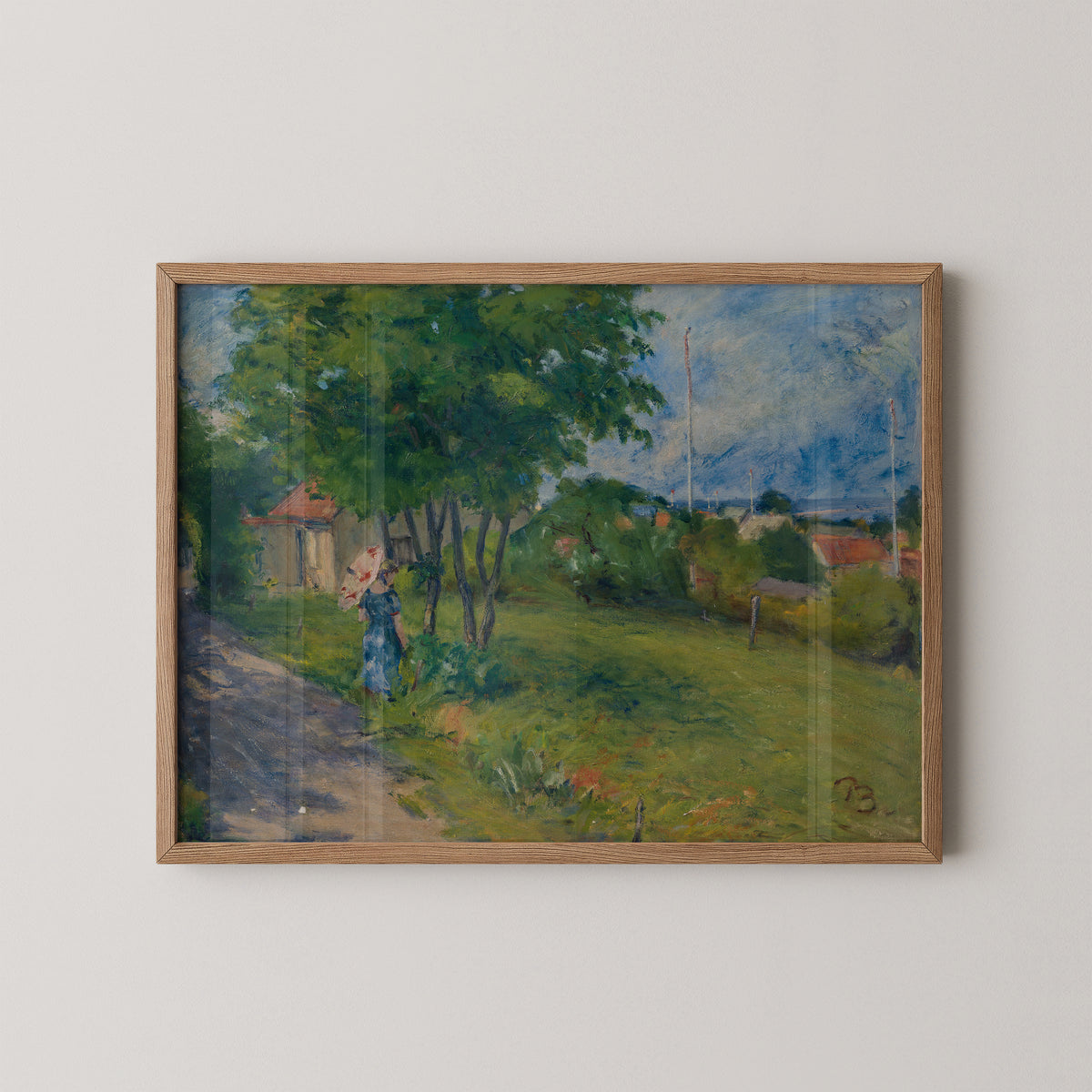 Natural wood-framed Peter Rostrup Bøyesen reproduction of Fyrstien i Gilleleje