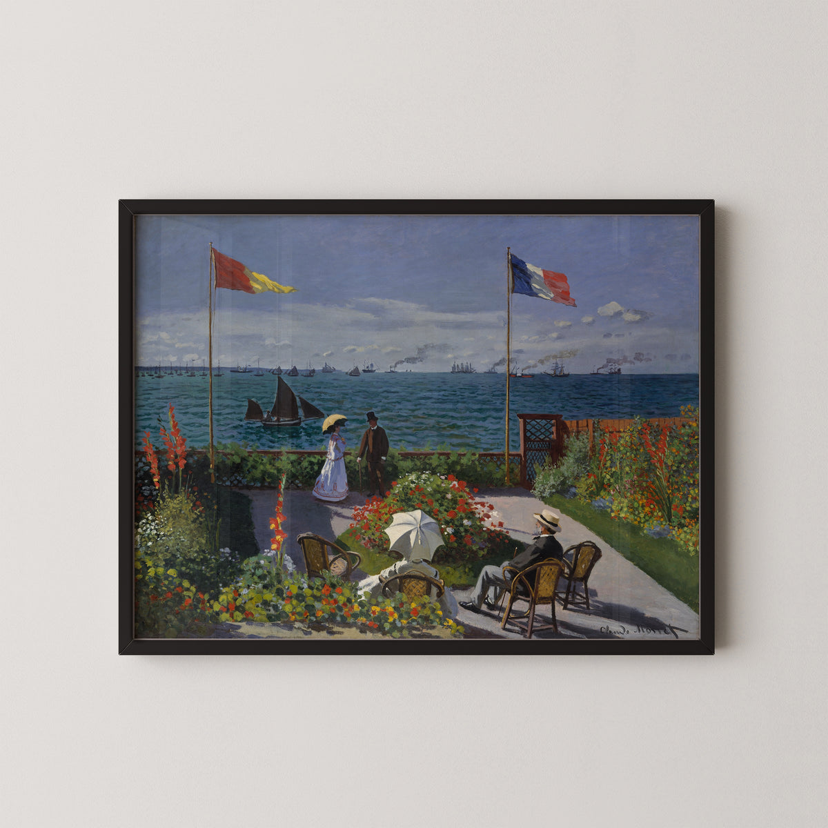 Garden at Sainte-Adresse by Claude Monet, art print in a black frame