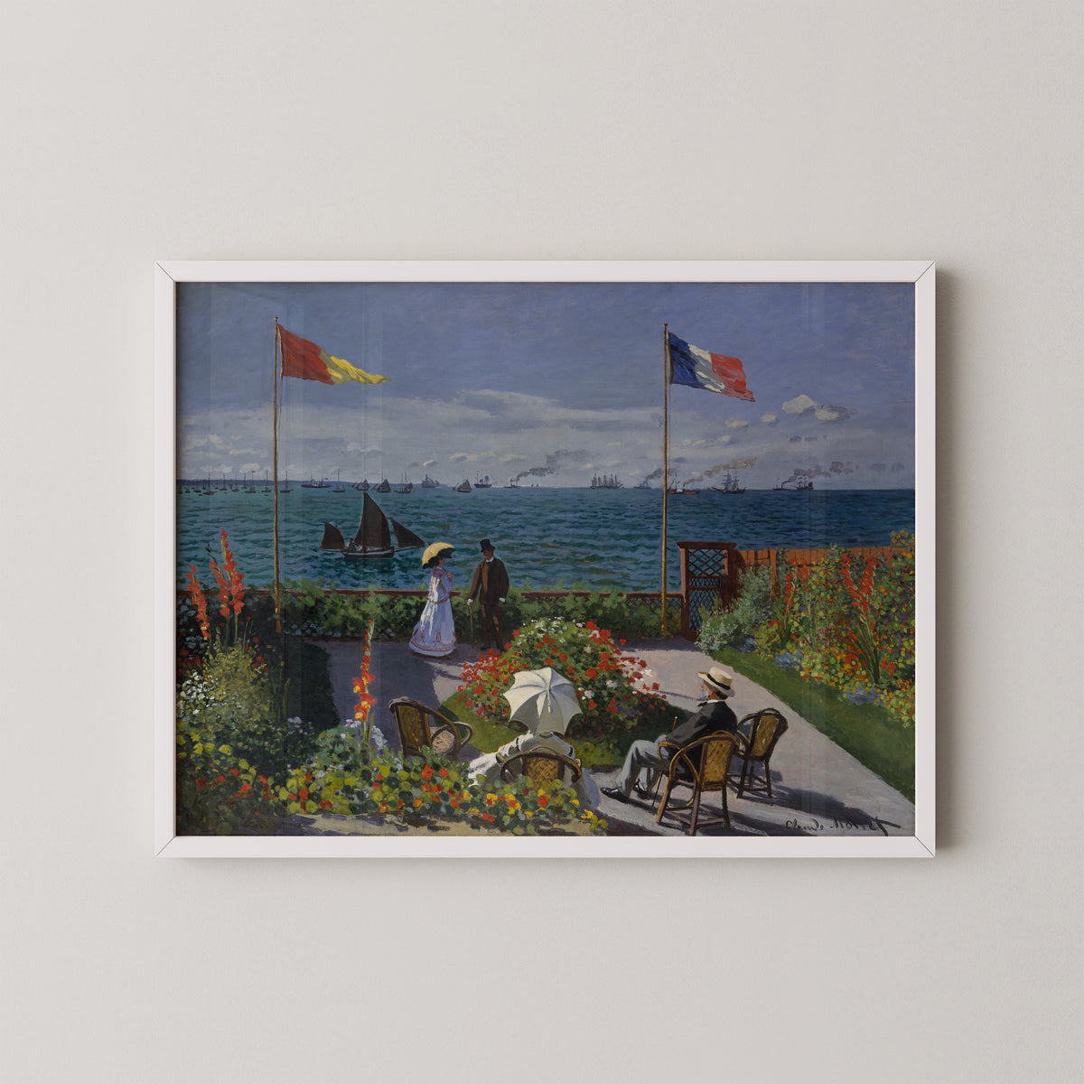 Garden at Sainte-Adresse by Claude Monet, art print in a white frame