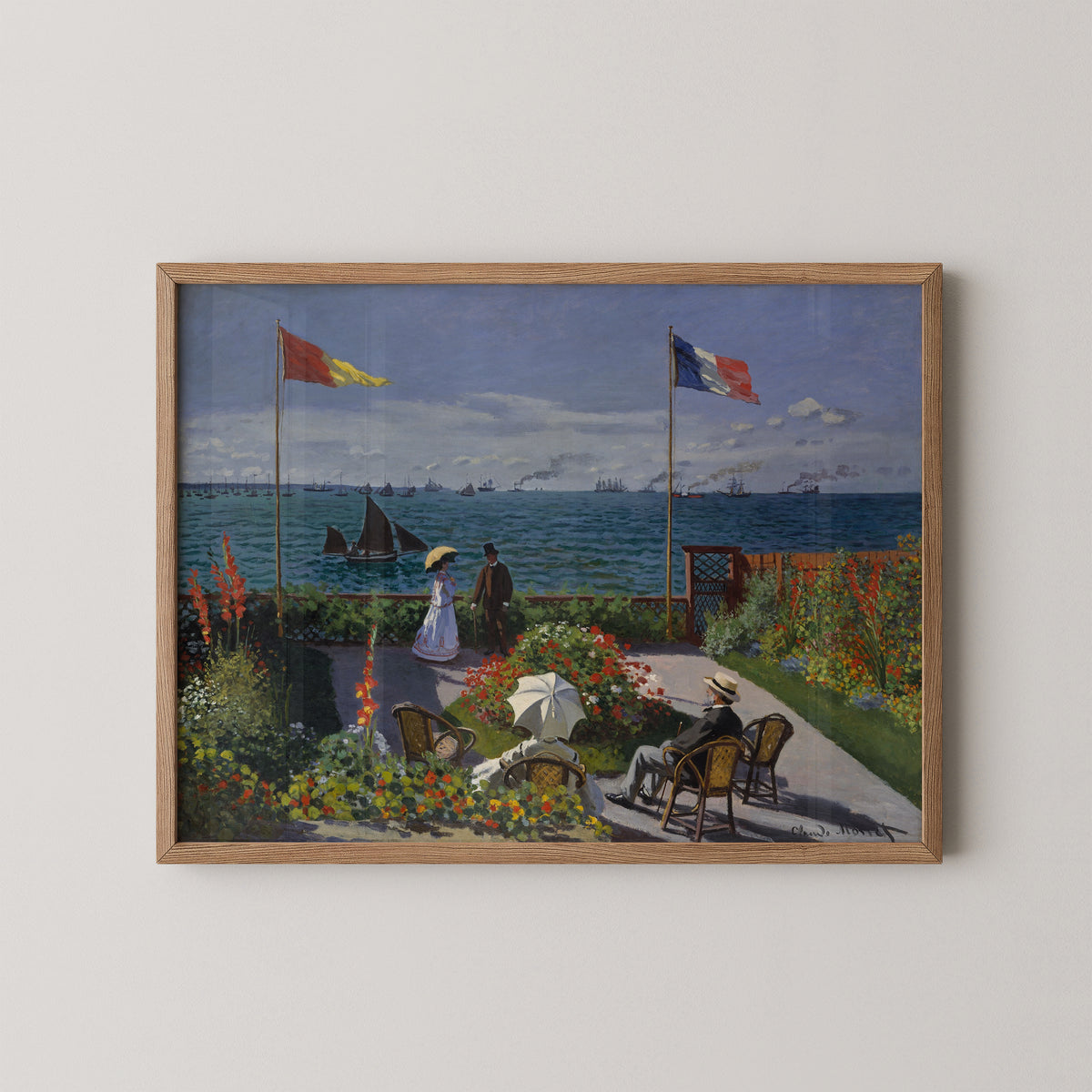 Garden at Sainte-Adresse by Claude Monet, art print in a natural wood frame