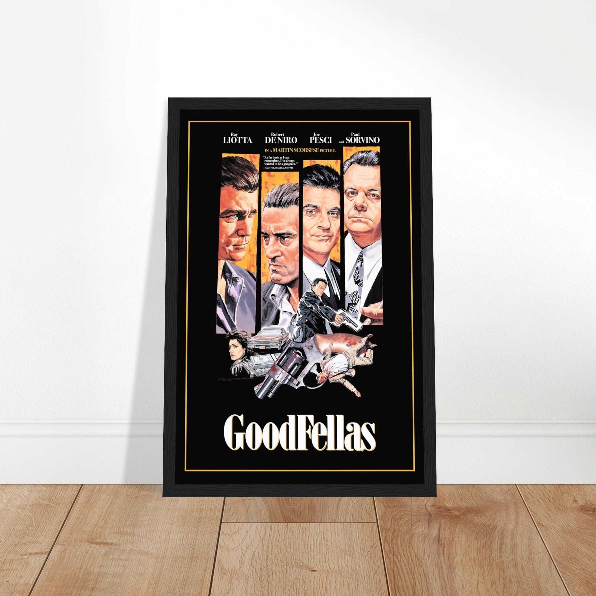 This Goodfellas movie poster celebrates one of the most iconic films of all time, directed by Martin Scorsese. Featuring memorable scenes and classic characters, this poster is perfect for fans of mob films, cinema history, and vintage movie posters. A timeless piece for any movie lover’s collection, this Goodfellas print adds a touch of classic Hollywood to your living space. Ideal for home theaters, offices, or film-themed rooms. Shop now to own a piece of movie history!