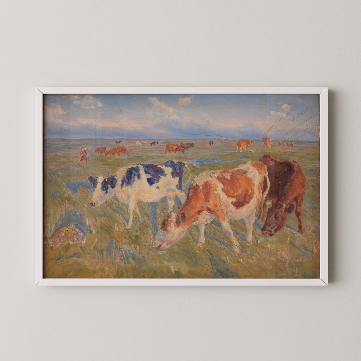 Græssende køer. Saltholm by Theodor Philipsen, art print in a white frame