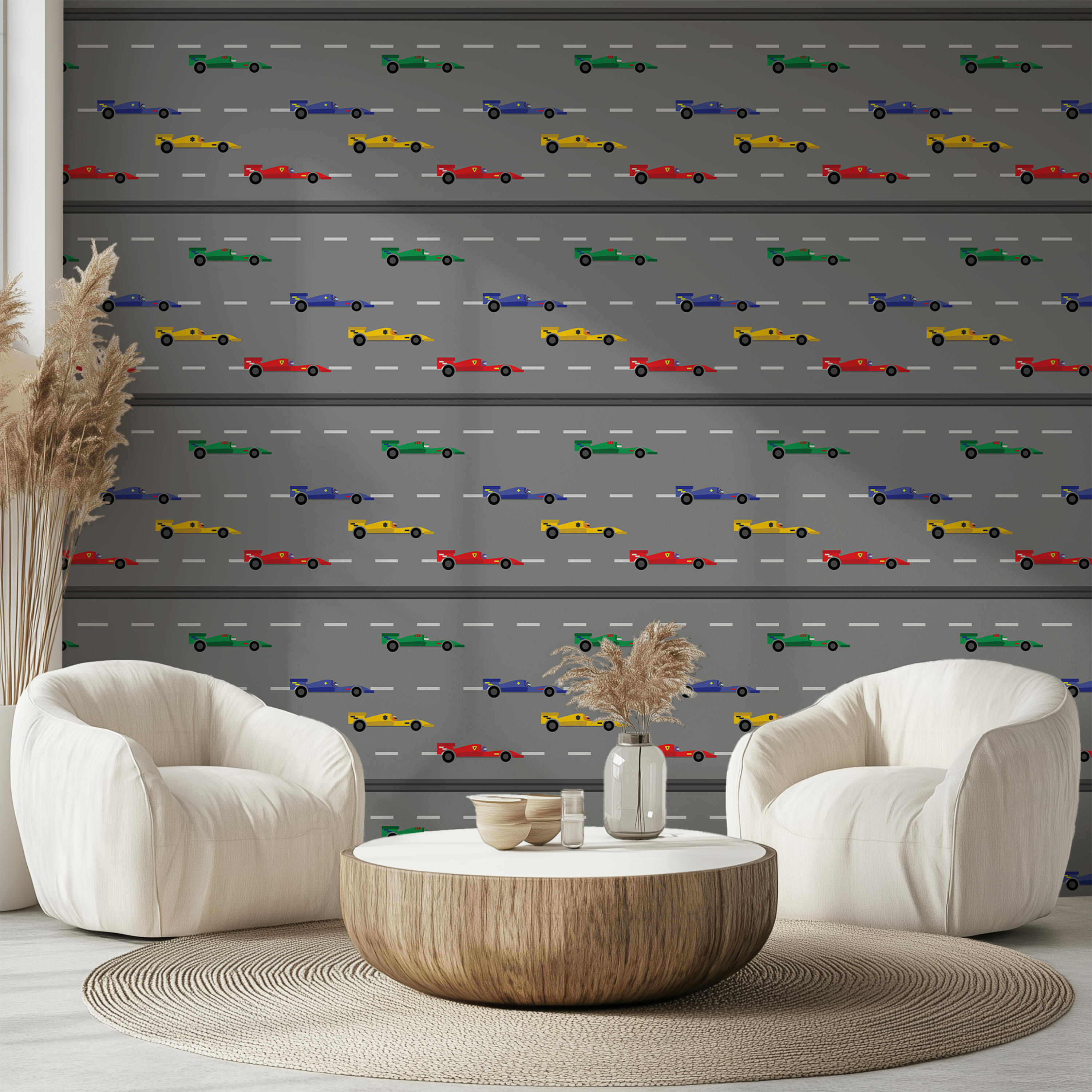 Grand Prix inspired racing wallpaper with open-wheel race cars