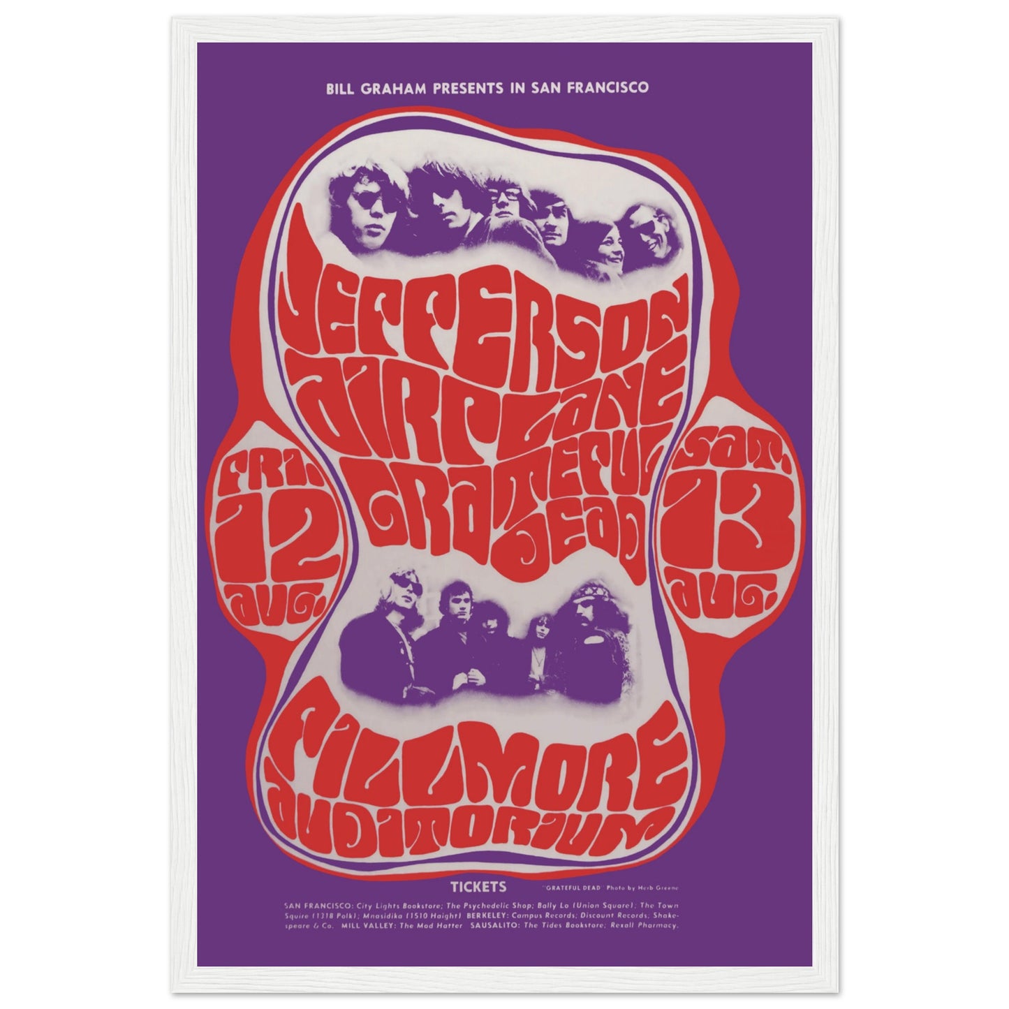 Colorful 1960s psychedelic concert poster featuring Grateful Dead and Jefferson Airplane — perfect vintage wall art for collectors.