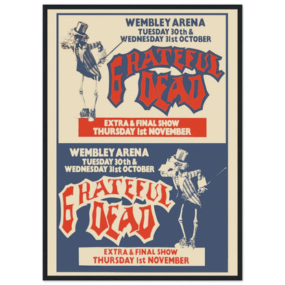 Grateful Dead vintage rock concert poster from Wembley Arena London with skeleton design — classic psychedelic music art.