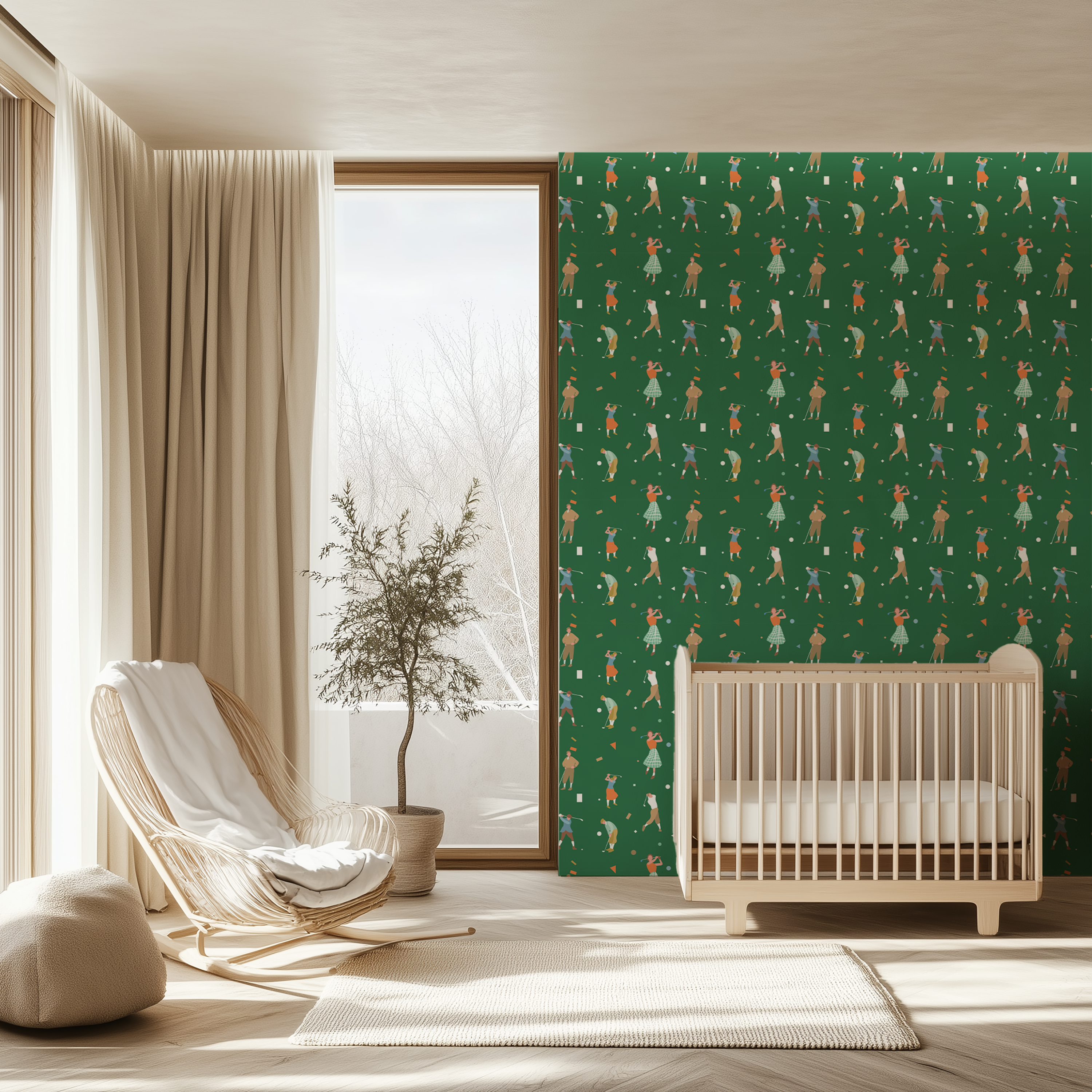 Green golf wallpaper featuring a repeating golfer pattern