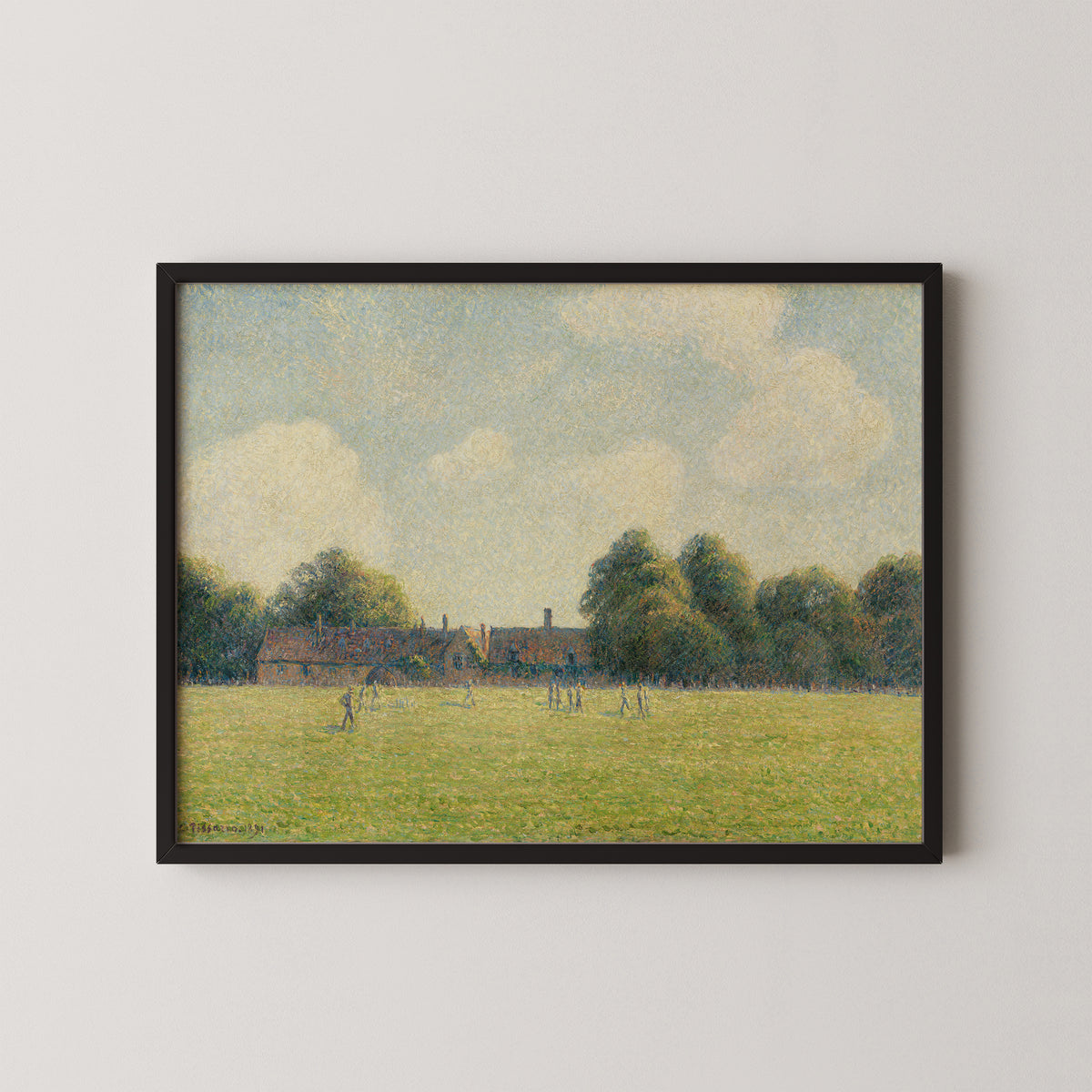 Hampton Court Green by Camille Pissarro, art print in a black frame
