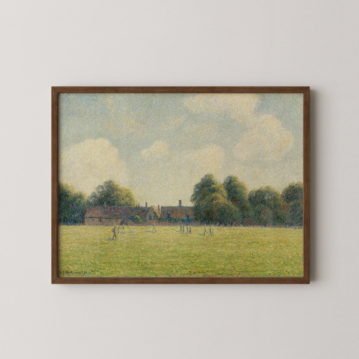 Hampton Court Green by Camille Pissarro, art print in a dark wood frame
