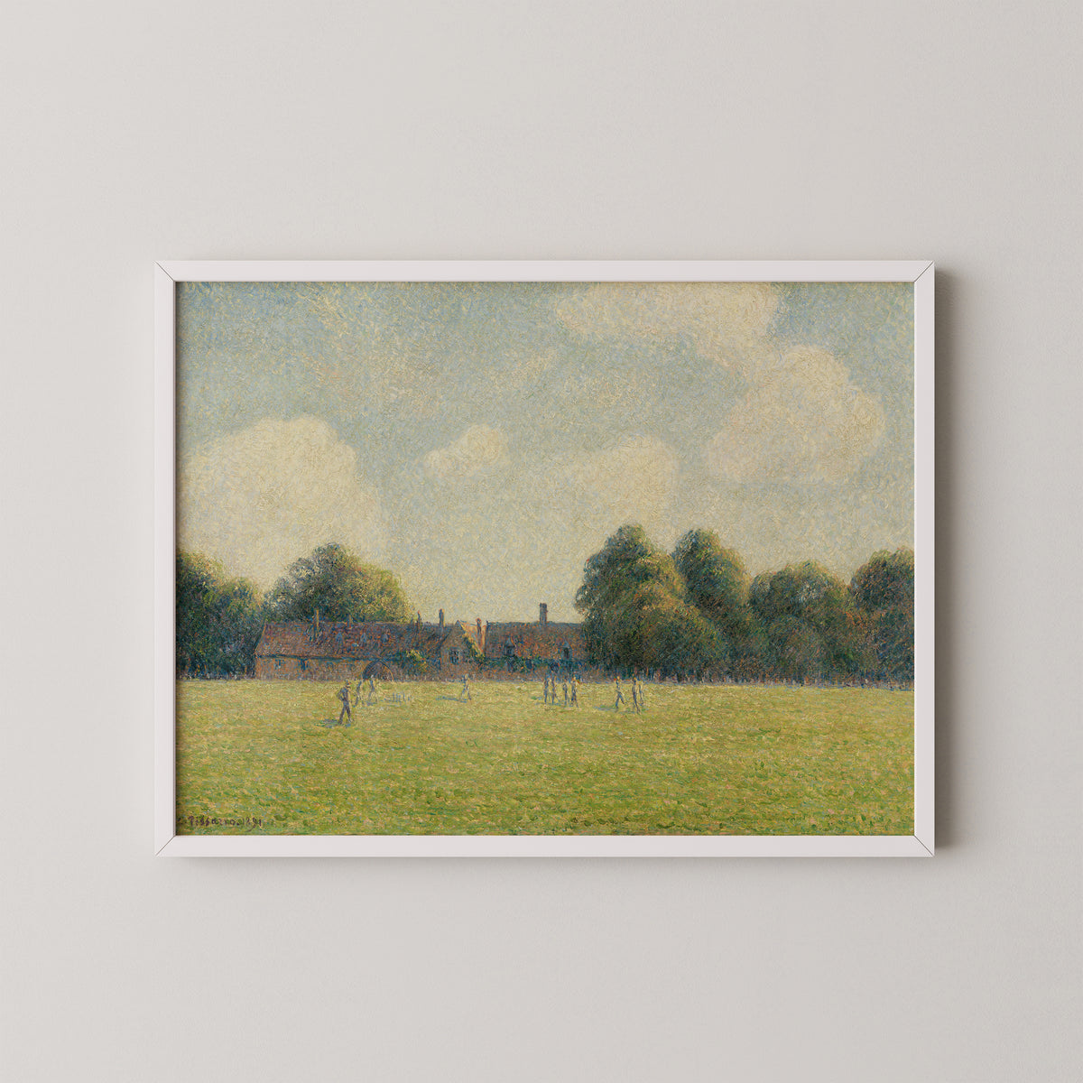 Hampton Court Green by Camille Pissarro, art print in a white frame