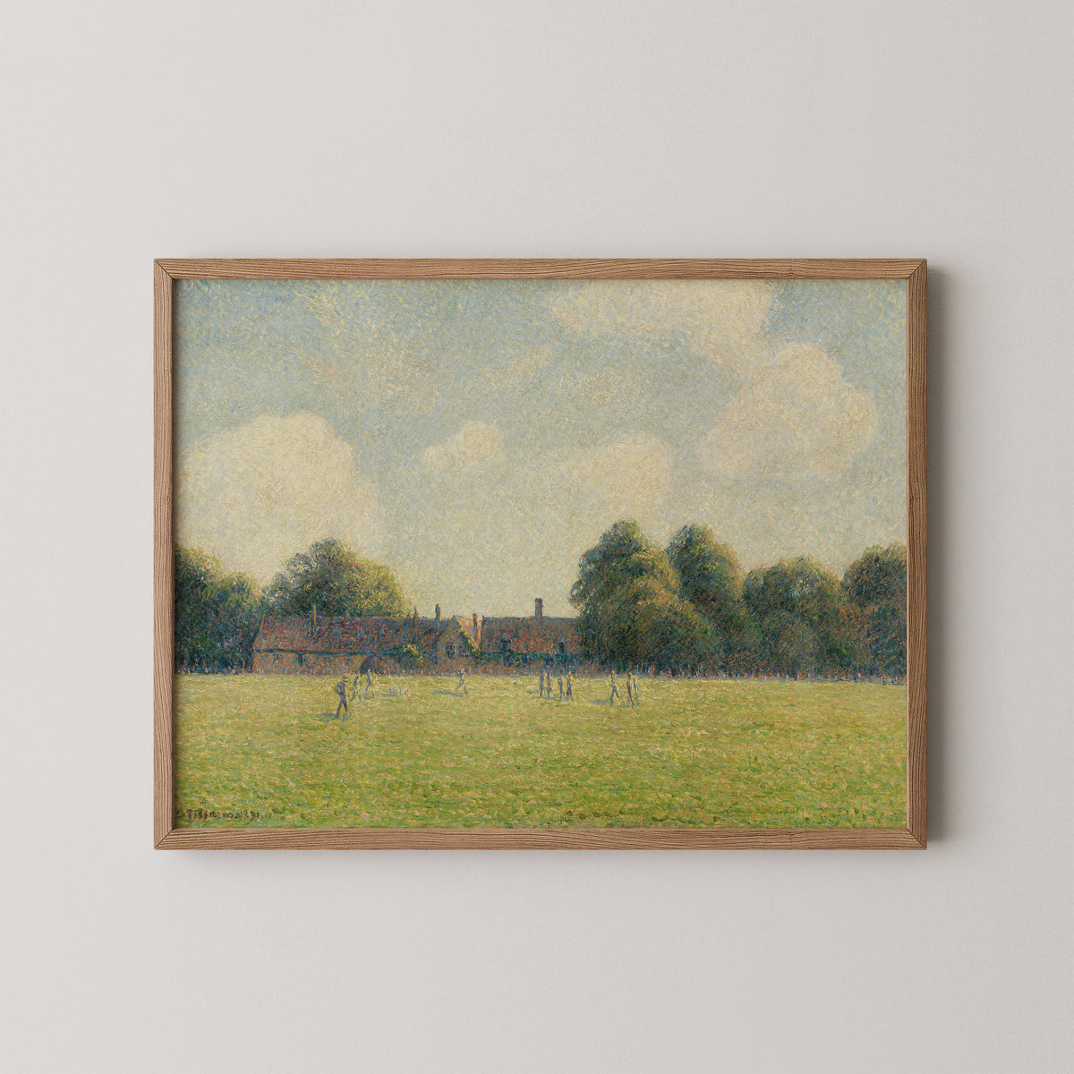 Hampton Court Green by Camille Pissarro, art print in a natural wood frame
