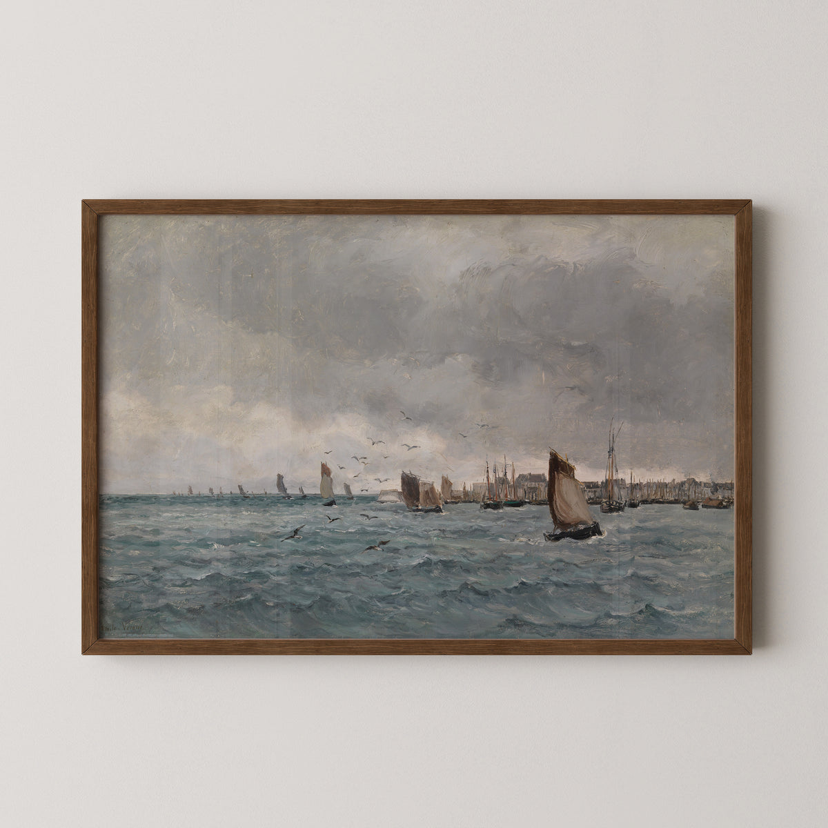 Harbour scene (Concarneau) by Émile Louis Vernier, art print in a dark wood frame