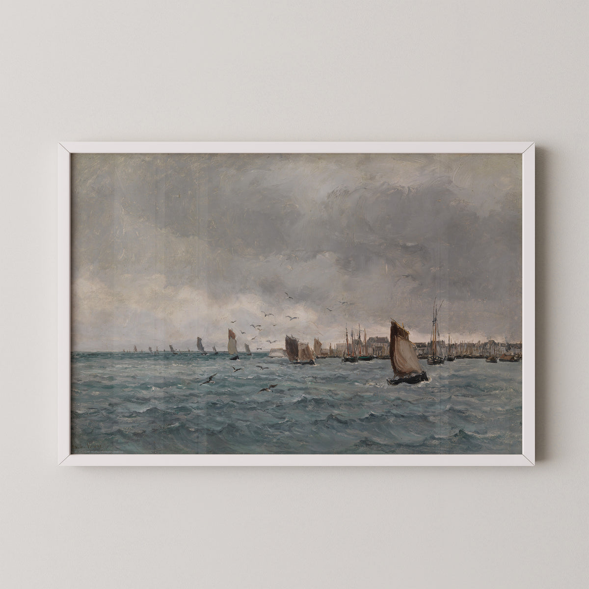 Harbour scene (Concarneau) by Émile Louis Vernier, art print in a white frame