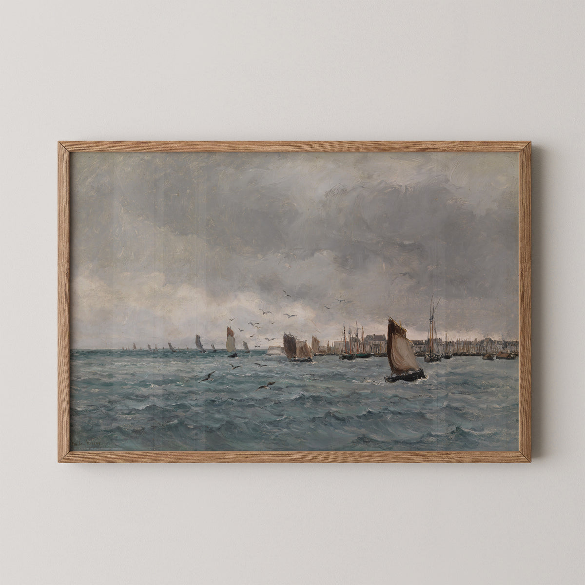 Harbour scene (Concarneau) by Émile Louis Vernier, art print in a natural wood frame
