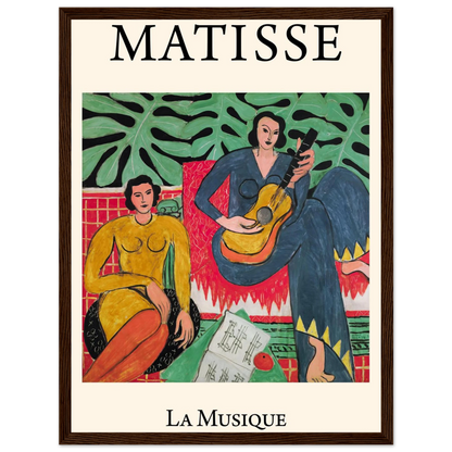 High-quality reproduction of La Musique (1939) by Henri Matisse, featuring two women and a guitar in a vibrant study of color and rhythm.