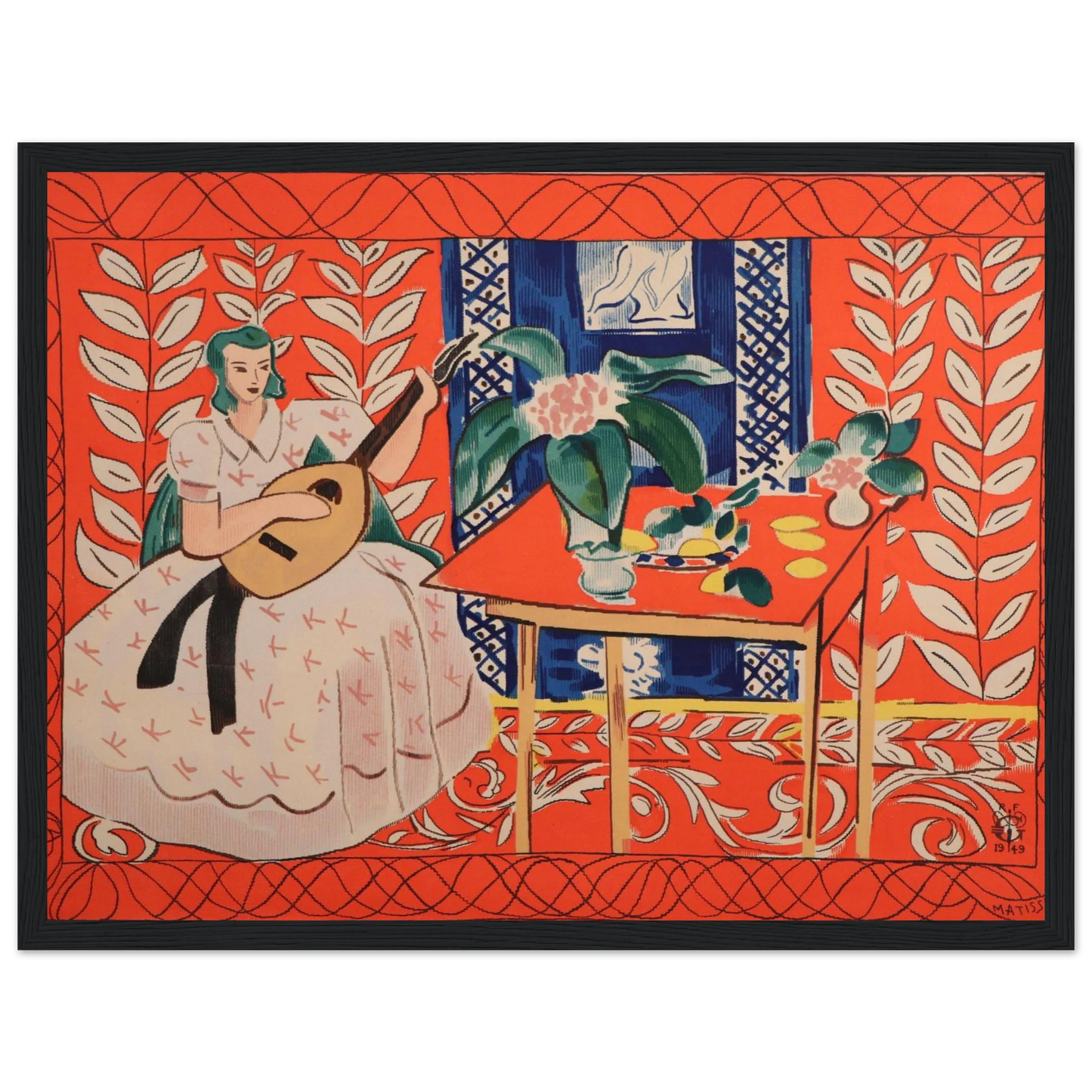 This high-quality reproduction print of Woman Playing Lute by Henri Matisse brings the artist’s signature bold color and simplified form to life. A striking example of Matisse’s later work, this piece captures a moment of calm musical intimacy, rendered with his iconic modernist clarity. Printed on archival-grade paper, this poster is perfect as wall art for creative spaces, mid-century interiors, or art-filled homes. Whether you're a Matisse enthusiast, a music lover, or a fan of vibrant, expressive design