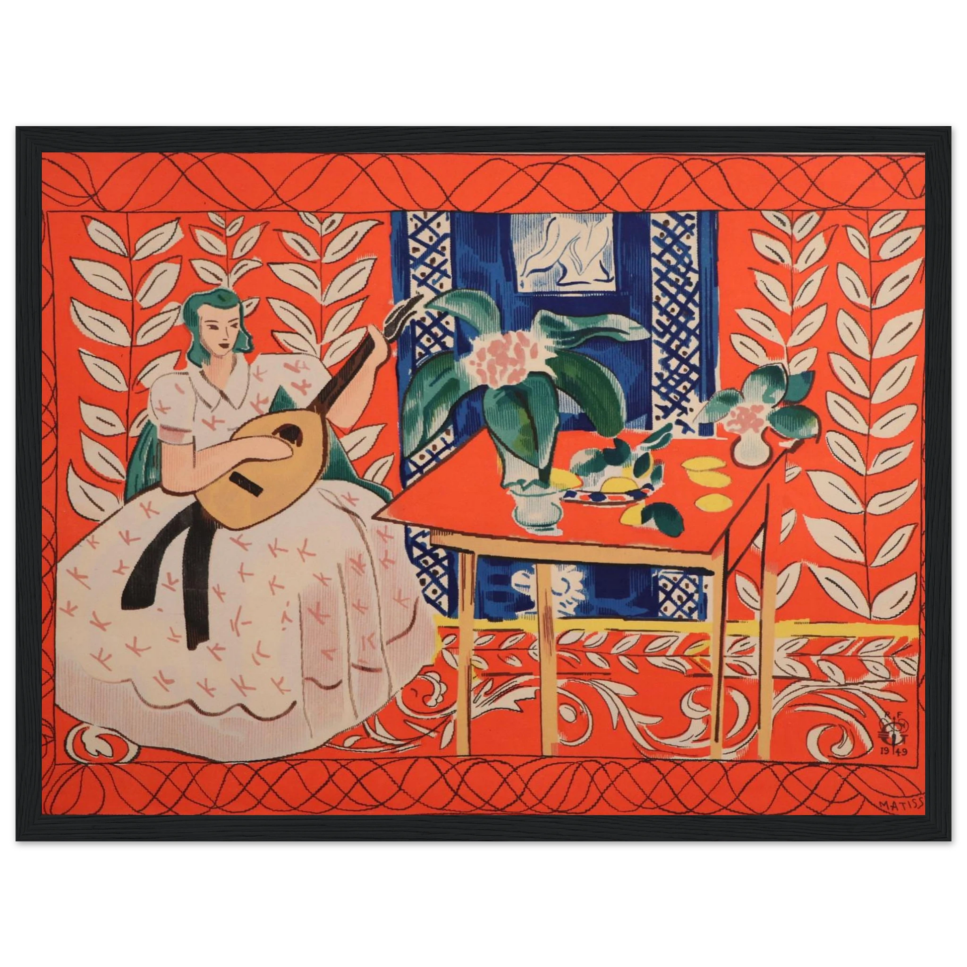 This high-quality reproduction print of Woman Playing Lute by Henri Matisse brings the artist’s signature bold color and simplified form to life. A striking example of Matisse’s later work, this piece captures a moment of calm musical intimacy, rendered with his iconic modernist clarity. Printed on archival-grade paper, this poster is perfect as wall art for creative spaces, mid-century interiors, or art-filled homes. Whether you're a Matisse enthusiast, a music lover, or a fan of vibrant, expressive design