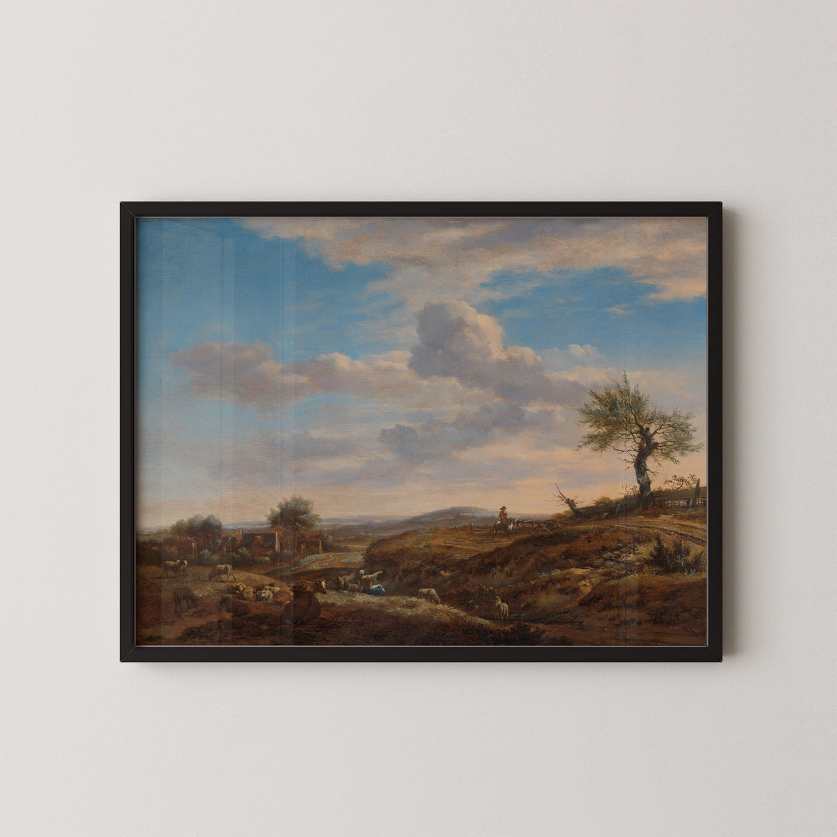 Hilly Landscape with a High Road by Adriaen van de Velde, art print in a black frame