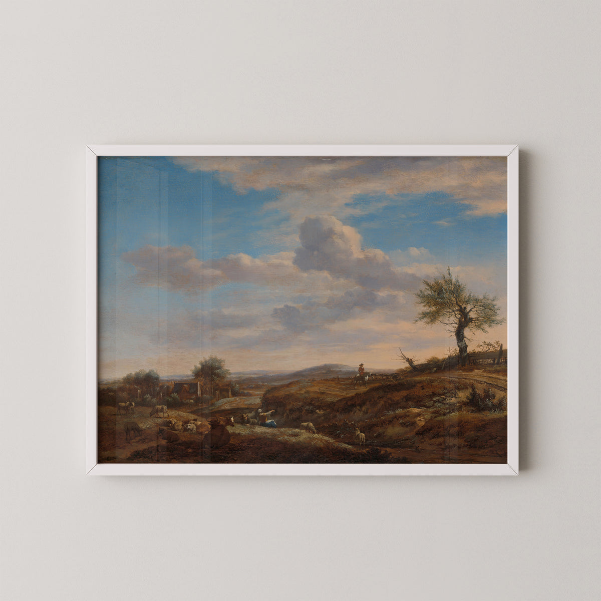 Hilly Landscape with a High Road by Adriaen van de Velde, art print in a white frame