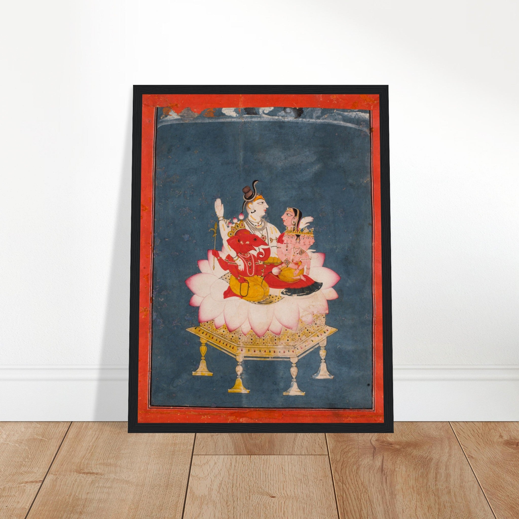 Divine Hindu wall art of Lord Shiva, Parvati, Ganesha, and Karttikeya, symbolizing family, protection, wisdom, and prosperity