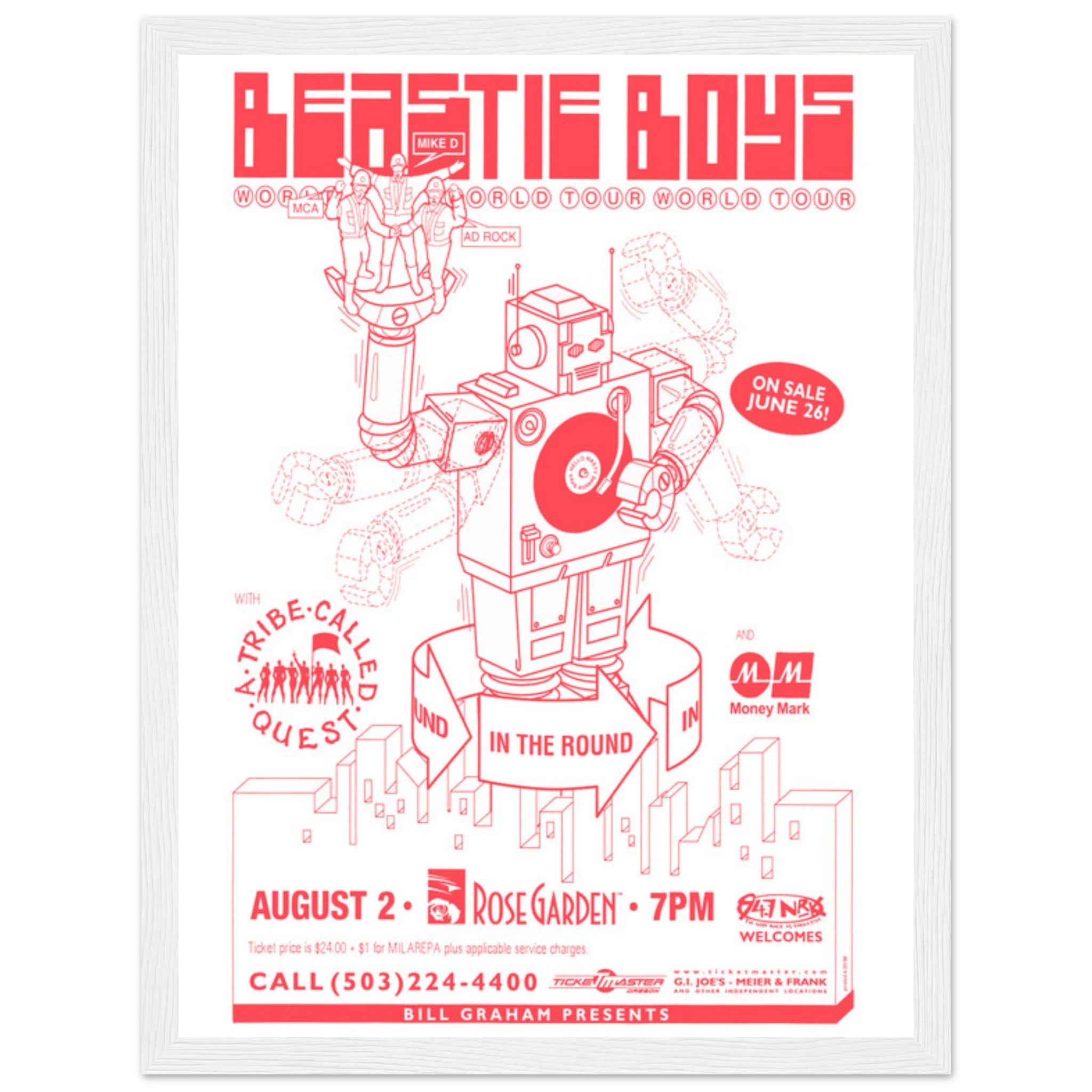 Relive the iconic Beastie Boys Intergalactic concert with this vintage poster. Perfect for any hip-hop fan or music collector. Shop now for this retro wall art!