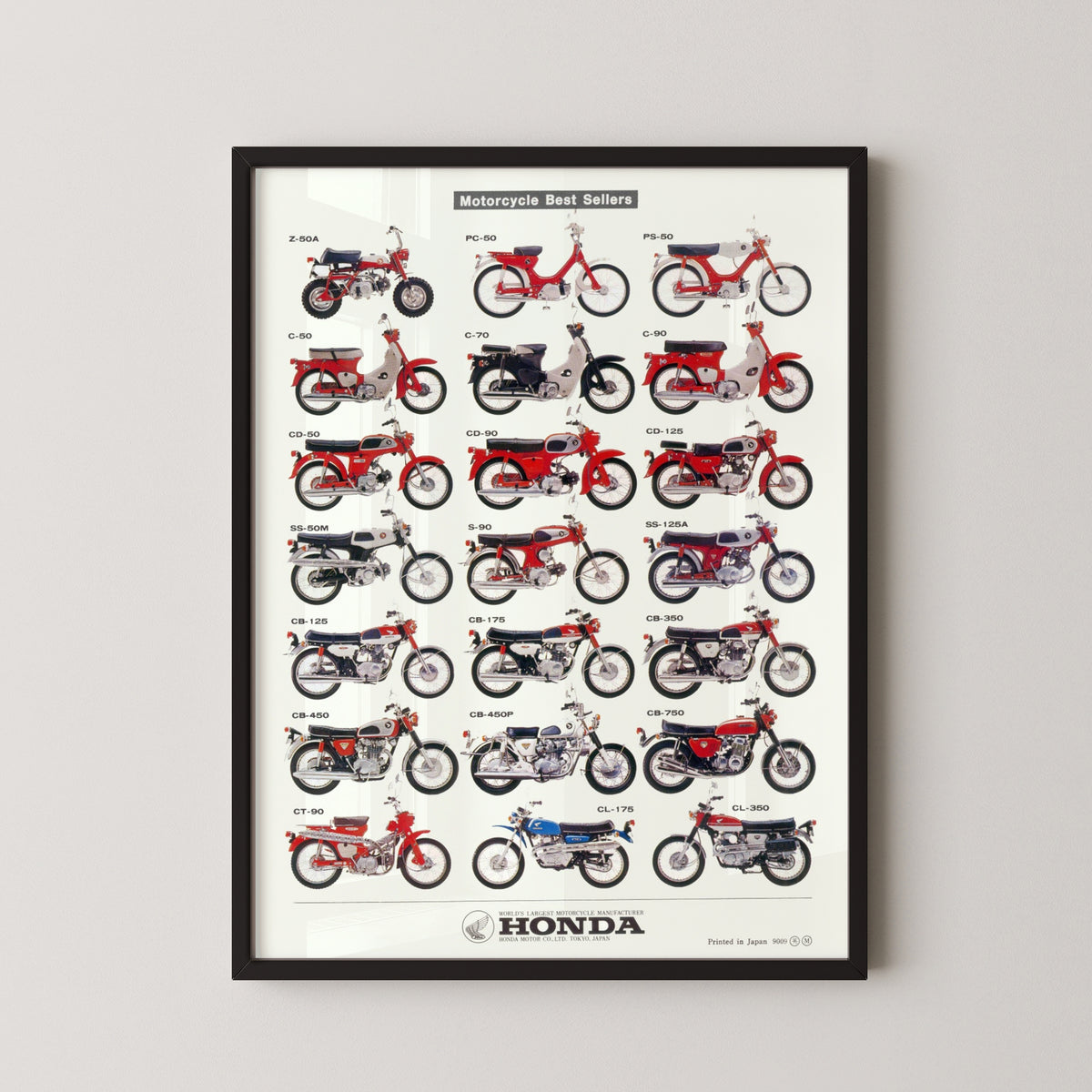 honda best sellers vintage bike poster – black frame mockup