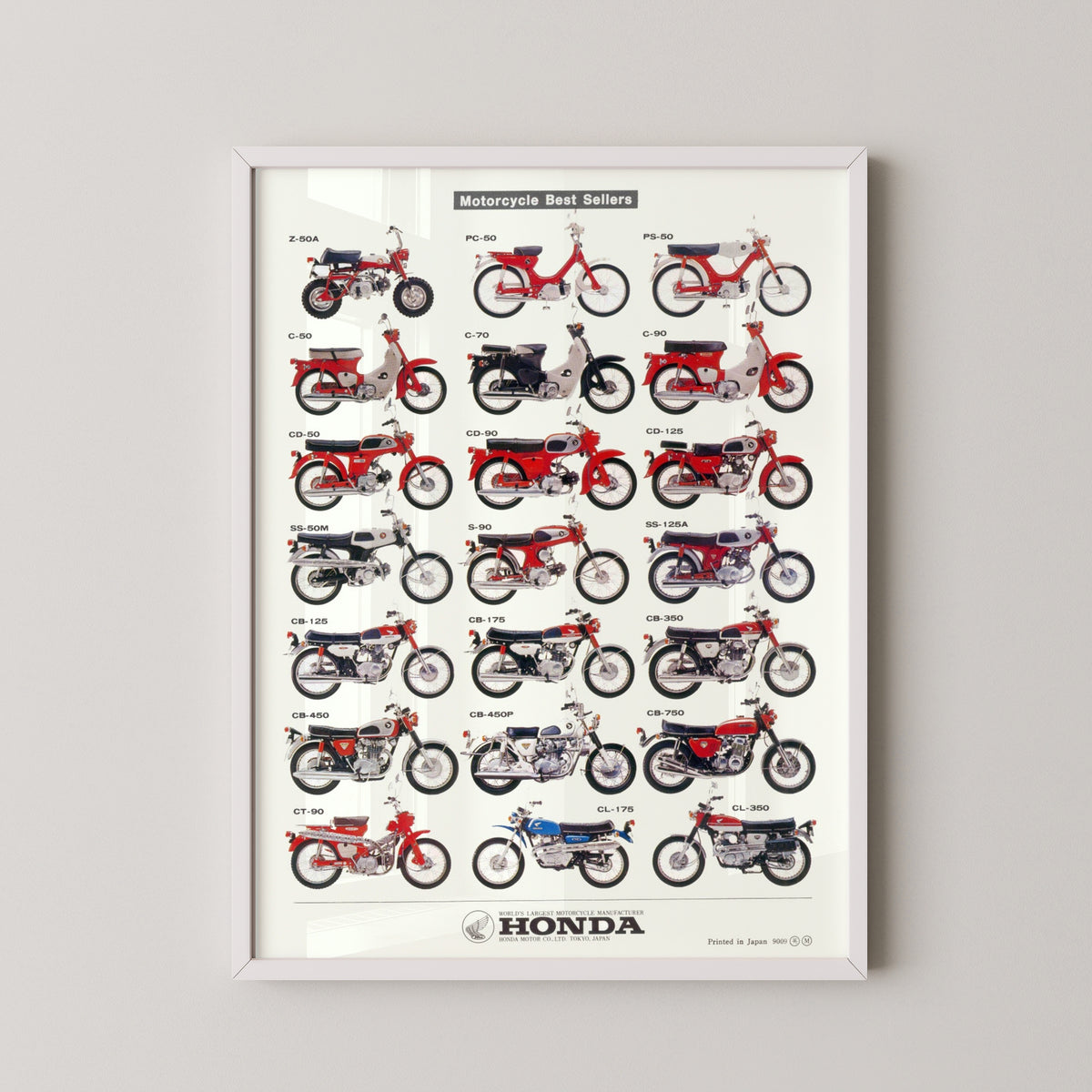 honda best sellers vintage bike poster – white frame mockup