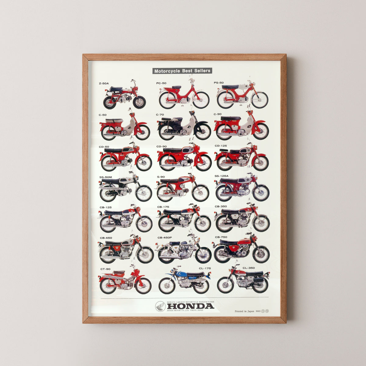 honda best sellers vintage bike poster – wood frame mockup