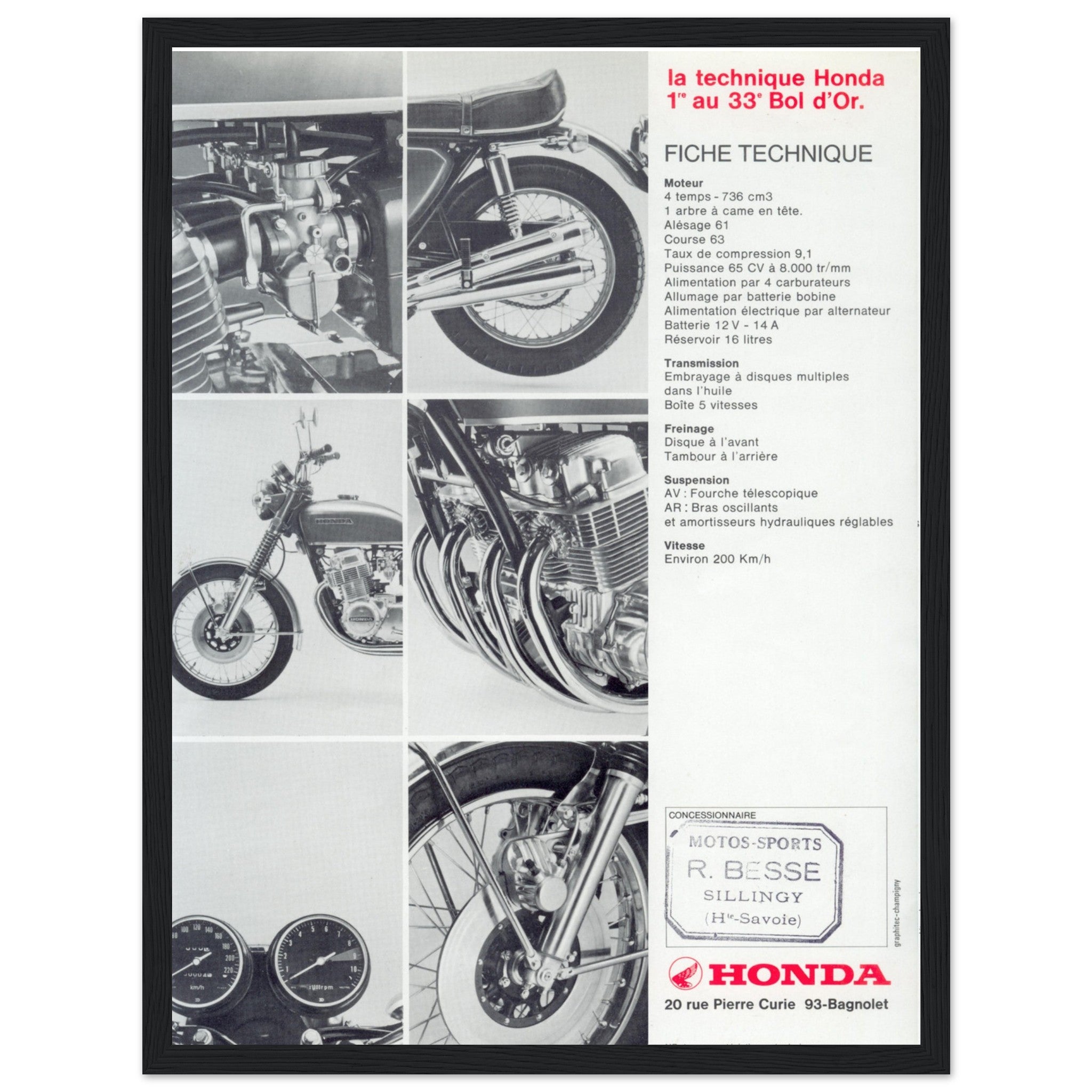 Classic Honda CB750 poster featuring vintage motorcycle artwork. Perfect for bike enthusiasts, collectors, and retro garage decor.