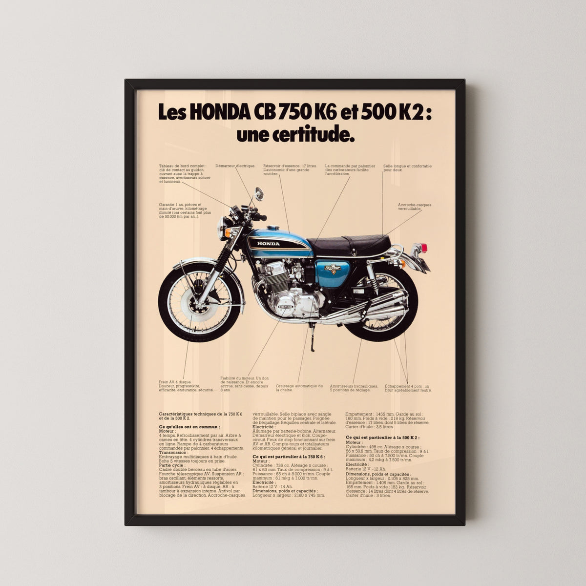 Honda CB750 French Advertisement Poster – black frame mockup