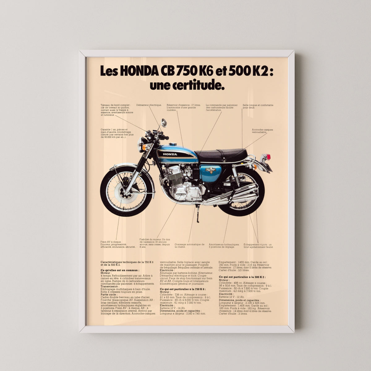 Honda CB750 French Advertisement Poster – white frame mockup