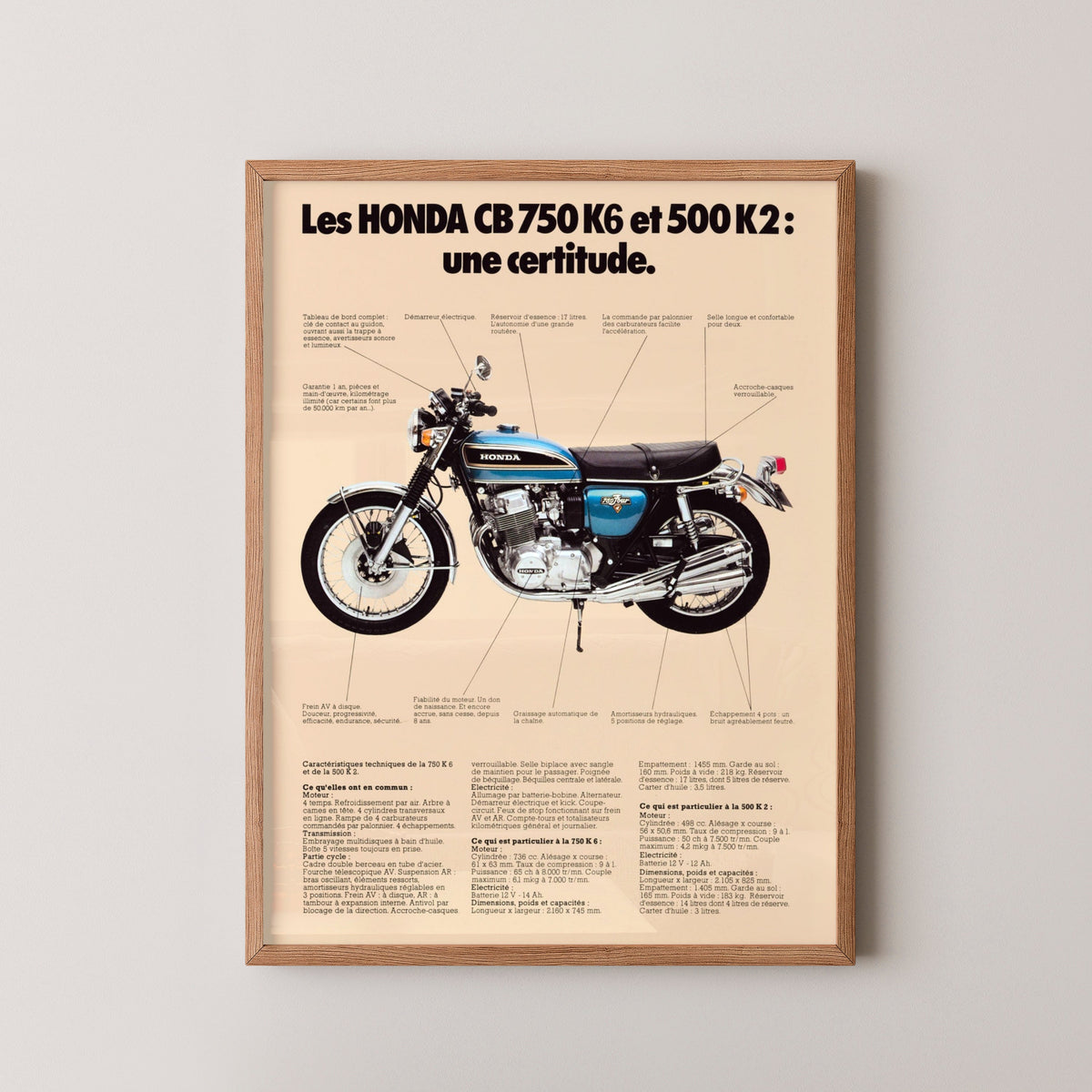 Honda CB750 French Advertisement Poster – wood frame mockup