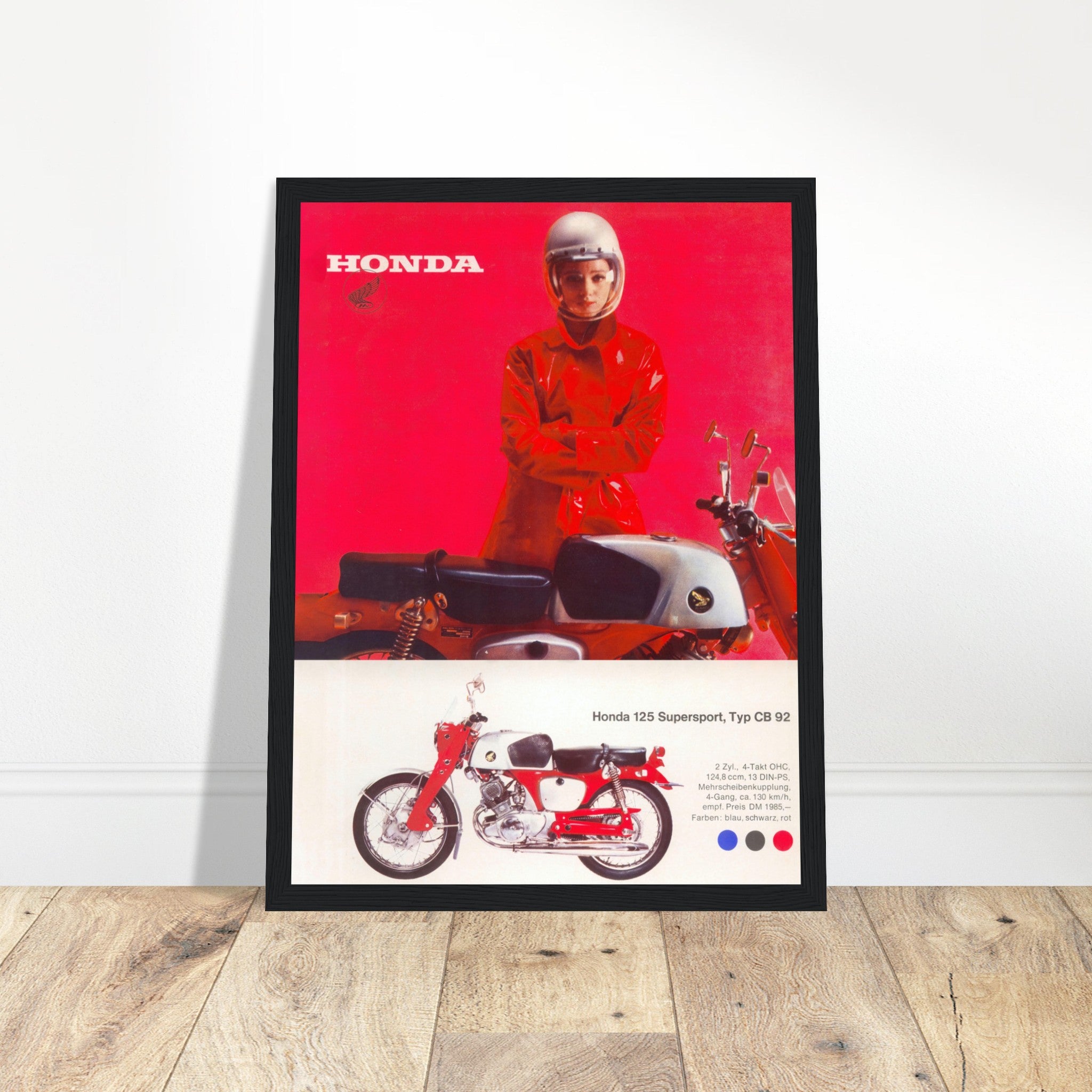 Discover the Honda CB92 vintage poster. A must-have for motorcycle enthusiasts and collectors. Shop now for this classic Honda bike wall art!
