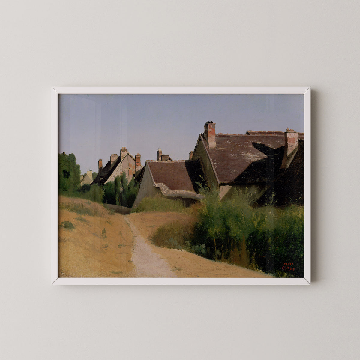 Houses near Orléans (Maisons aux Environs d'Orléans) (2002.35) by Jean-Baptiste-Camille Corot, art print in a white frame