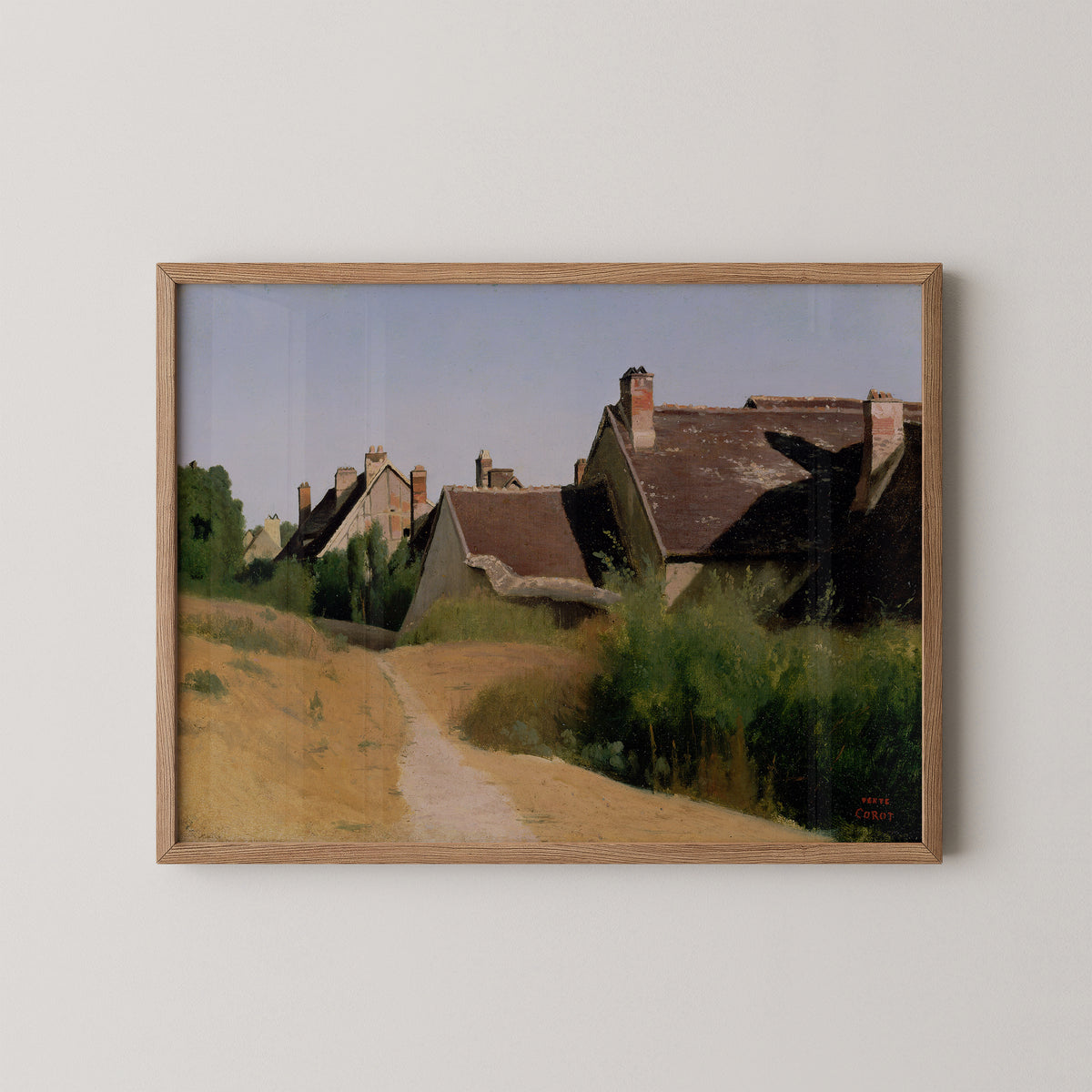 Houses near Orléans (Maisons aux Environs d'Orléans) (2002.35) by Jean-Baptiste-Camille Corot, art print in a natural wood frame