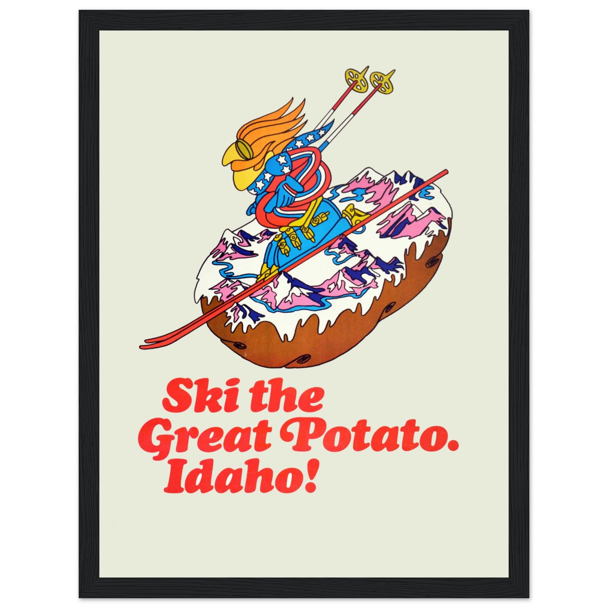 Explore the Great Potato Idaho with this vintage ski poster. A perfect addition to any winter lovers' collection. Shop now for this retro print!